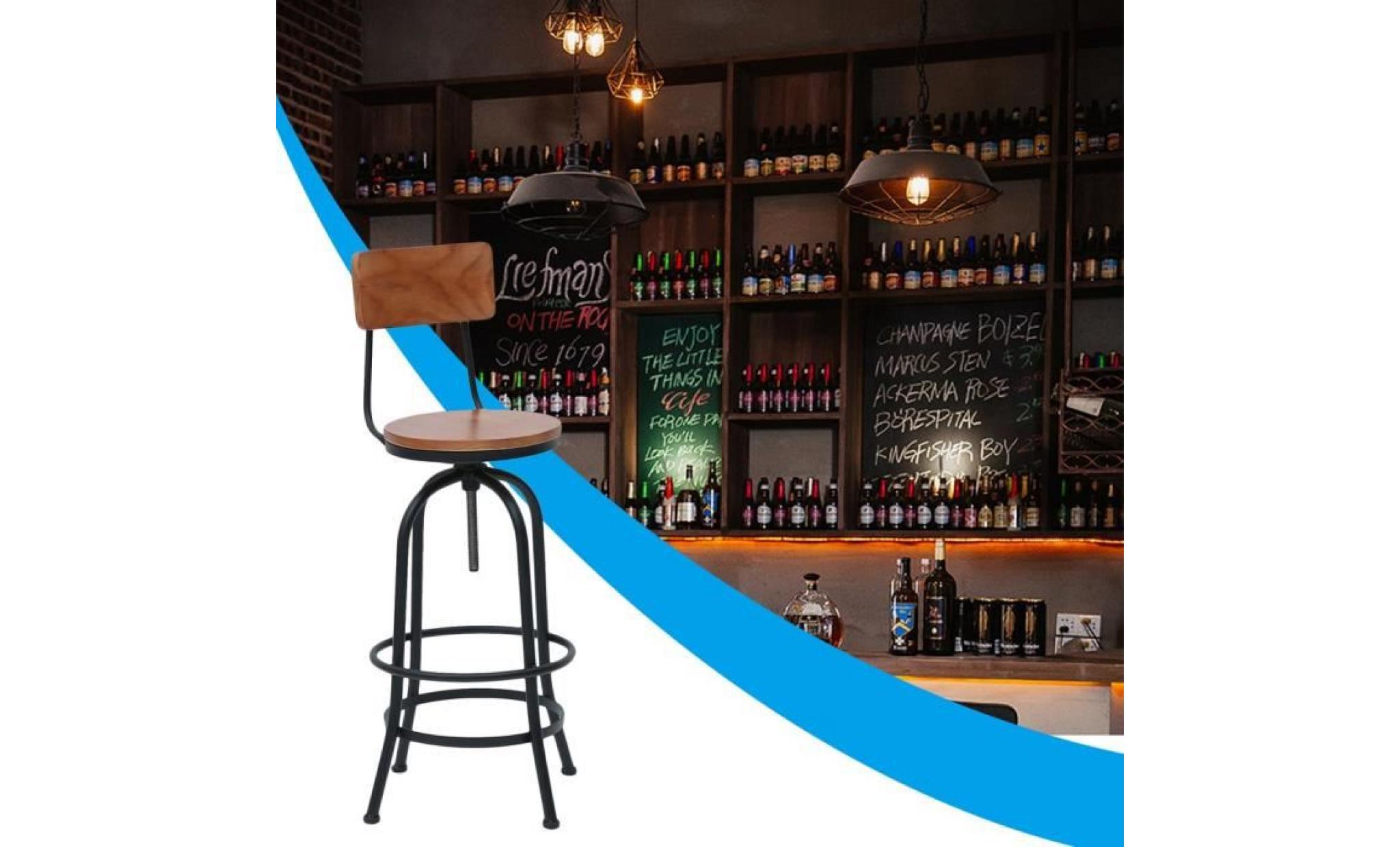 ikayaa 2pcs tabouret de bar industriel style hauteur réglable pivotant chaise à manger en bois de pin+acier 42 * 38 * 105 120cm