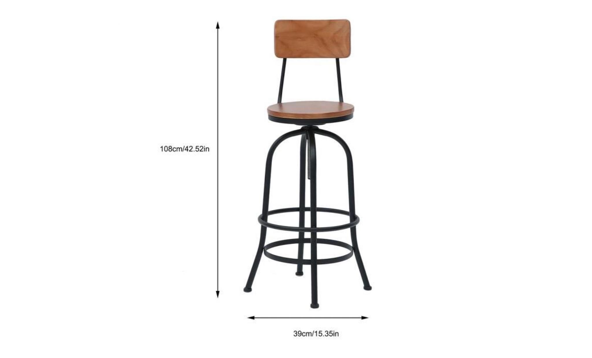 ikayaa 2pcs tabouret de bar industriel style hauteur réglable pivotant chaise à manger en bois de pin+acier 42 * 38 * 105 120cm pas cher