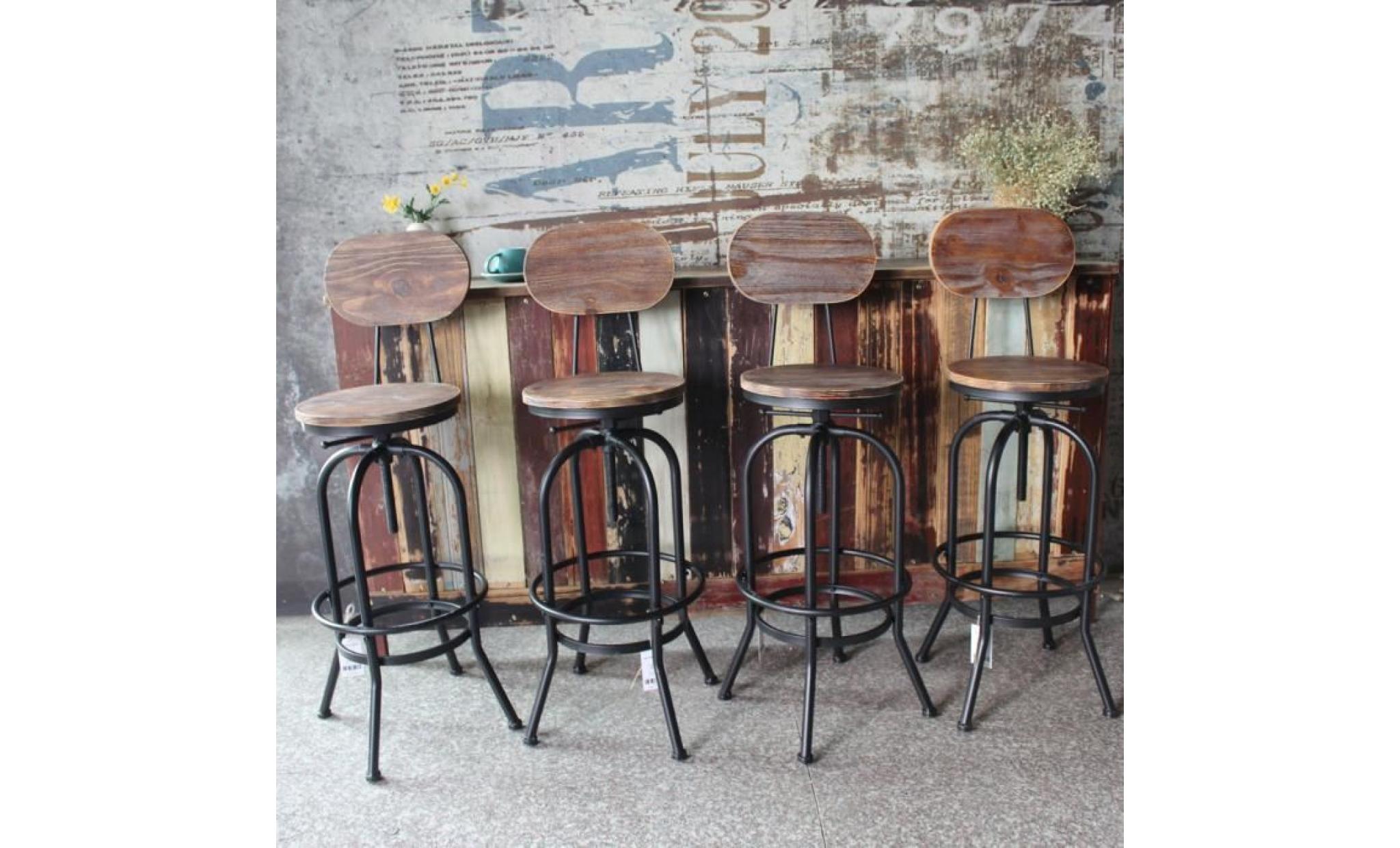 ikayaa 4pcs tabouret de bar style industriel hauteur réglable pivotant chaise à manger en bois de pin+acier 42 * 38 * 105 120cm