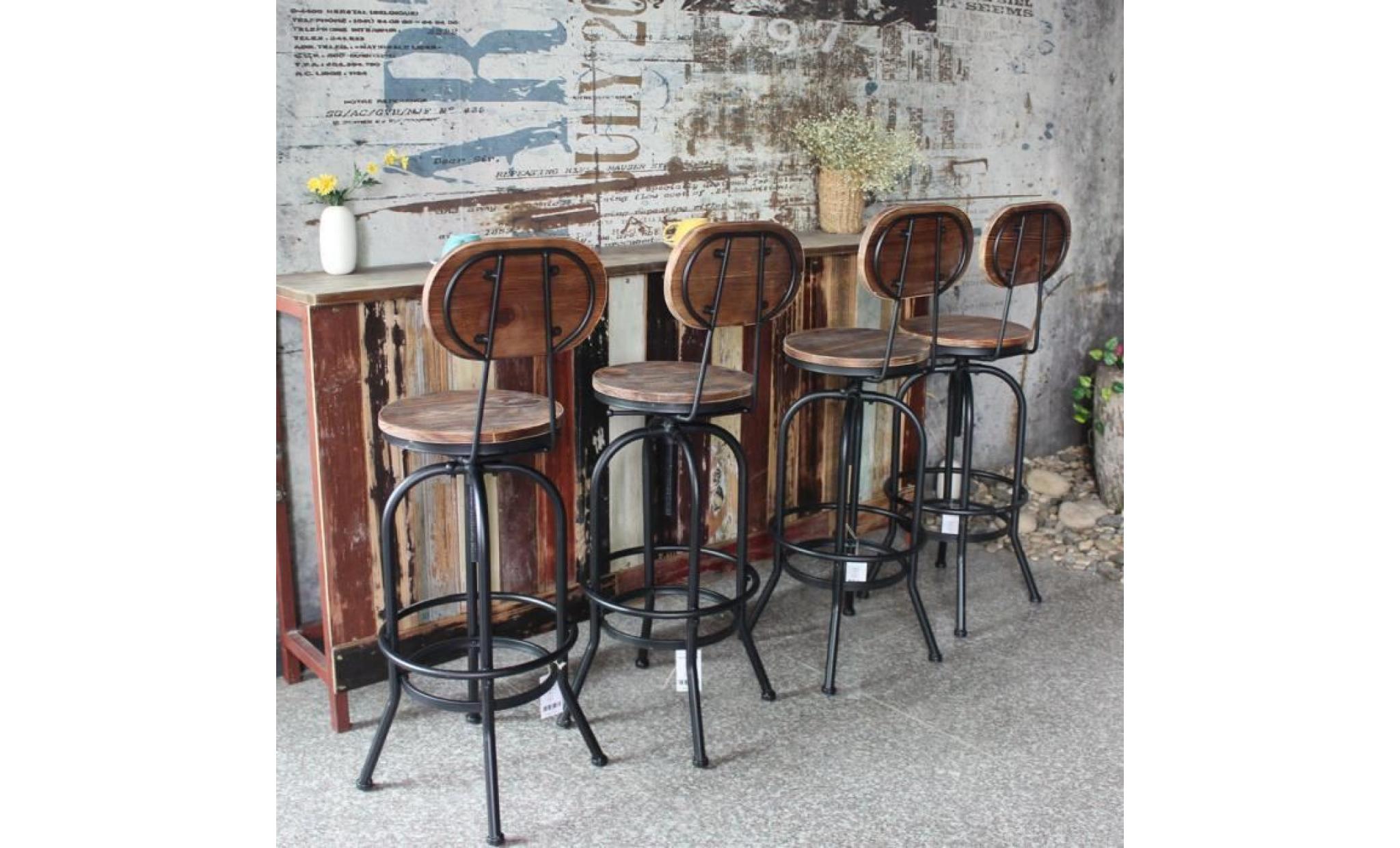 ikayaa 4pcs tabouret de bar style industriel hauteur réglable pivotant chaise à manger en bois de pin+acier 42 * 38 * 105 120cm pas cher