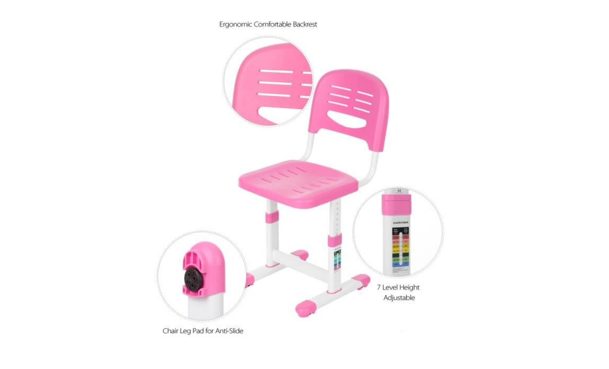 ikayaa enfant table et chaise hauteur réglable 0 à 40 ° inclinable en métal plastique rose avec tiroir et rouleau de papier pour pas cher