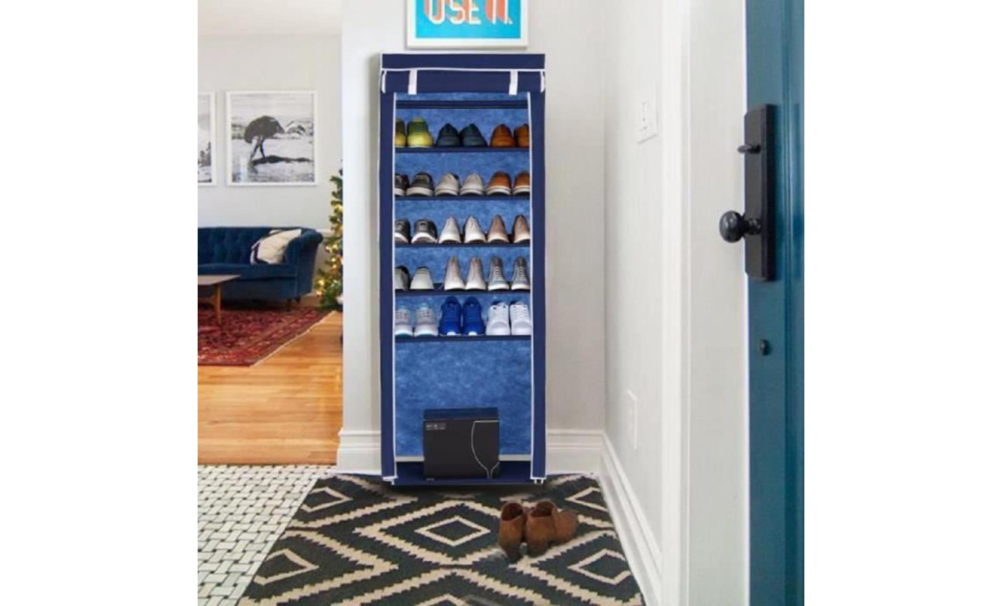 ikayaa meuble à chaussures bleu rangement organiser 7 étages design classique pratique grand espace pas cher