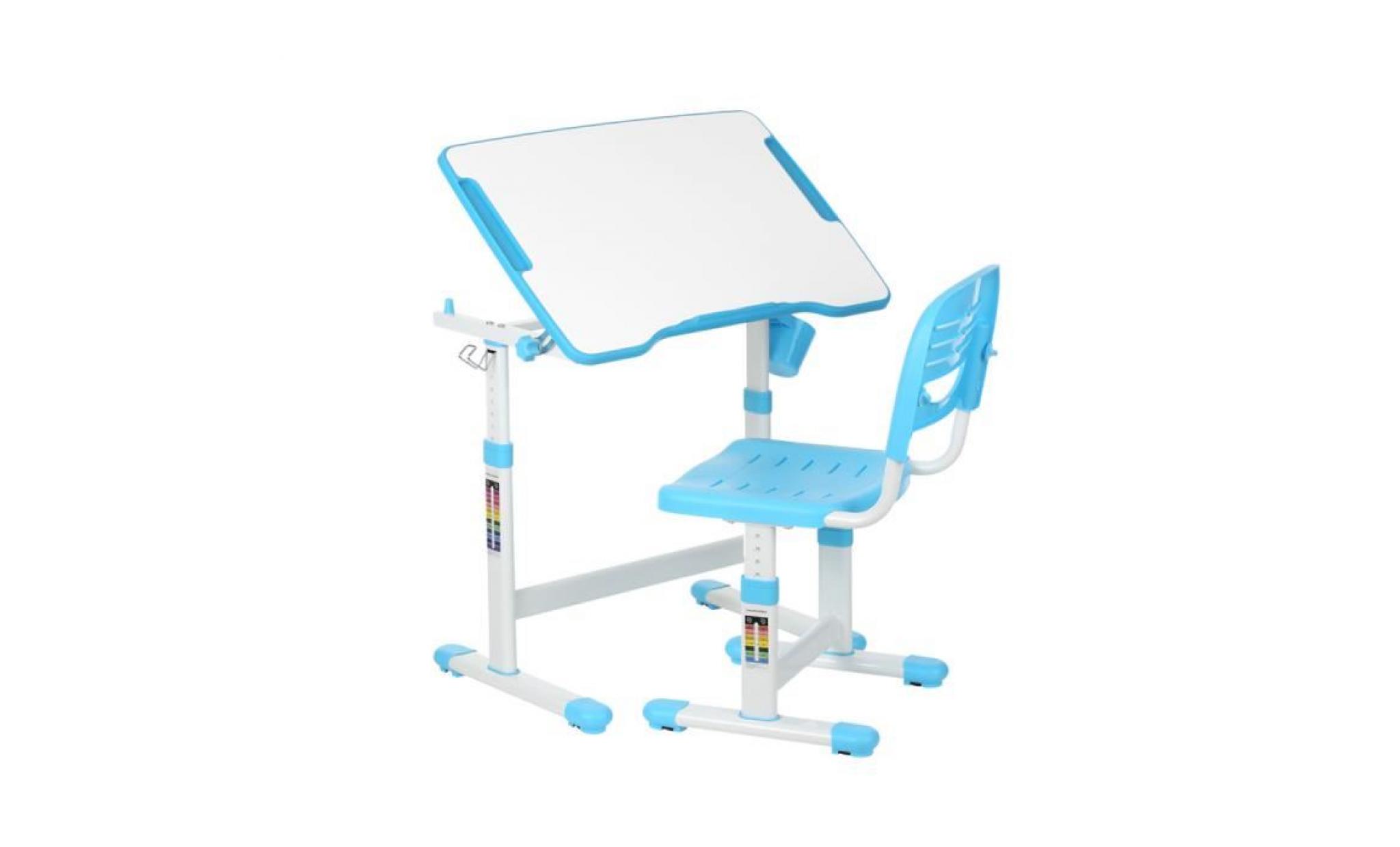 ikayaa table+chaise hauteur ajustable 0 à 40 ° inclinable ergonomique bleu pour enfants (3 à 10 ans ) écriture dessin