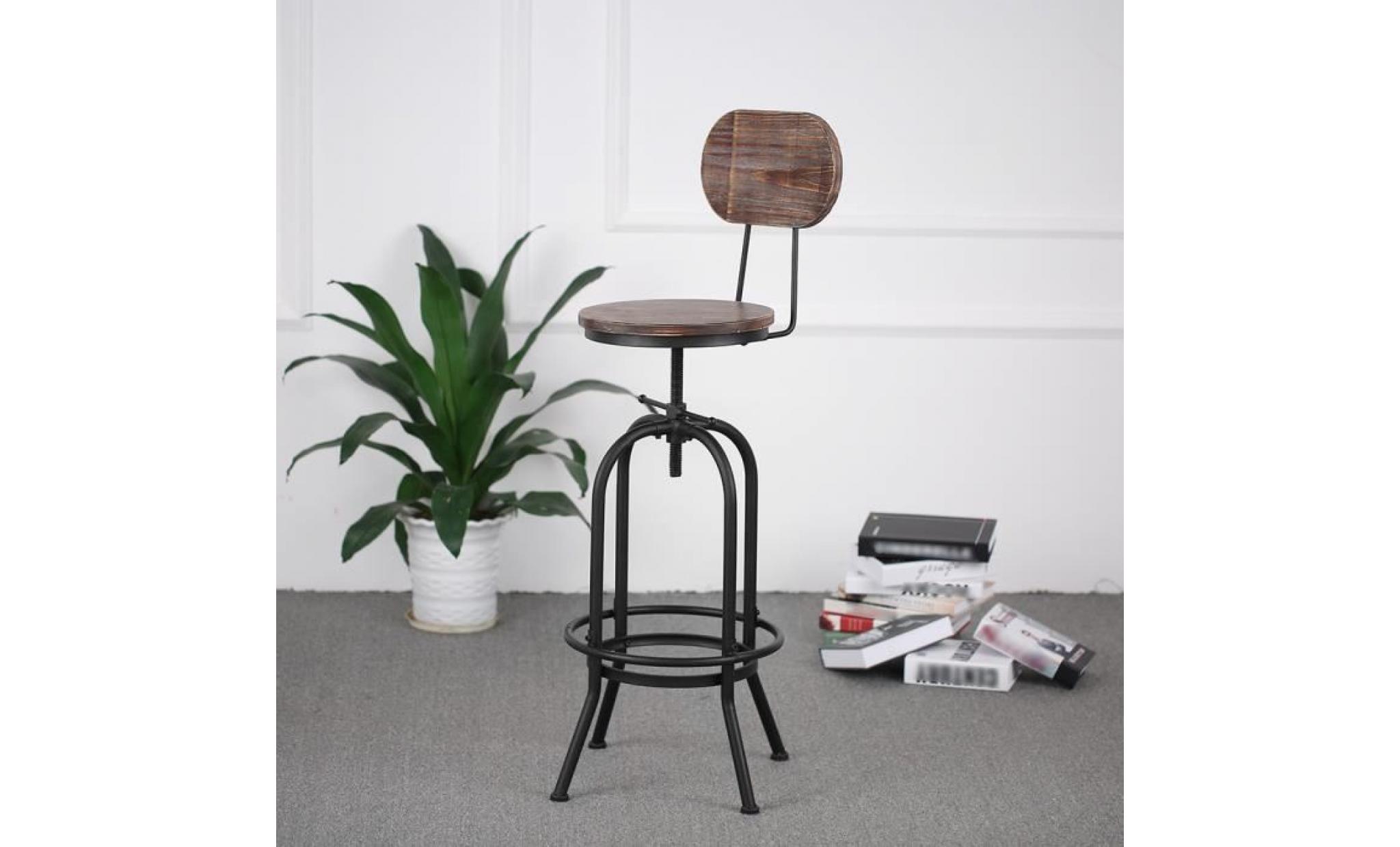 ikayaa tabouret de bar hauteur réglable pivotant en bois de pin+acier chaise style industriel pour salle à manger cuisine 42 * 38 *