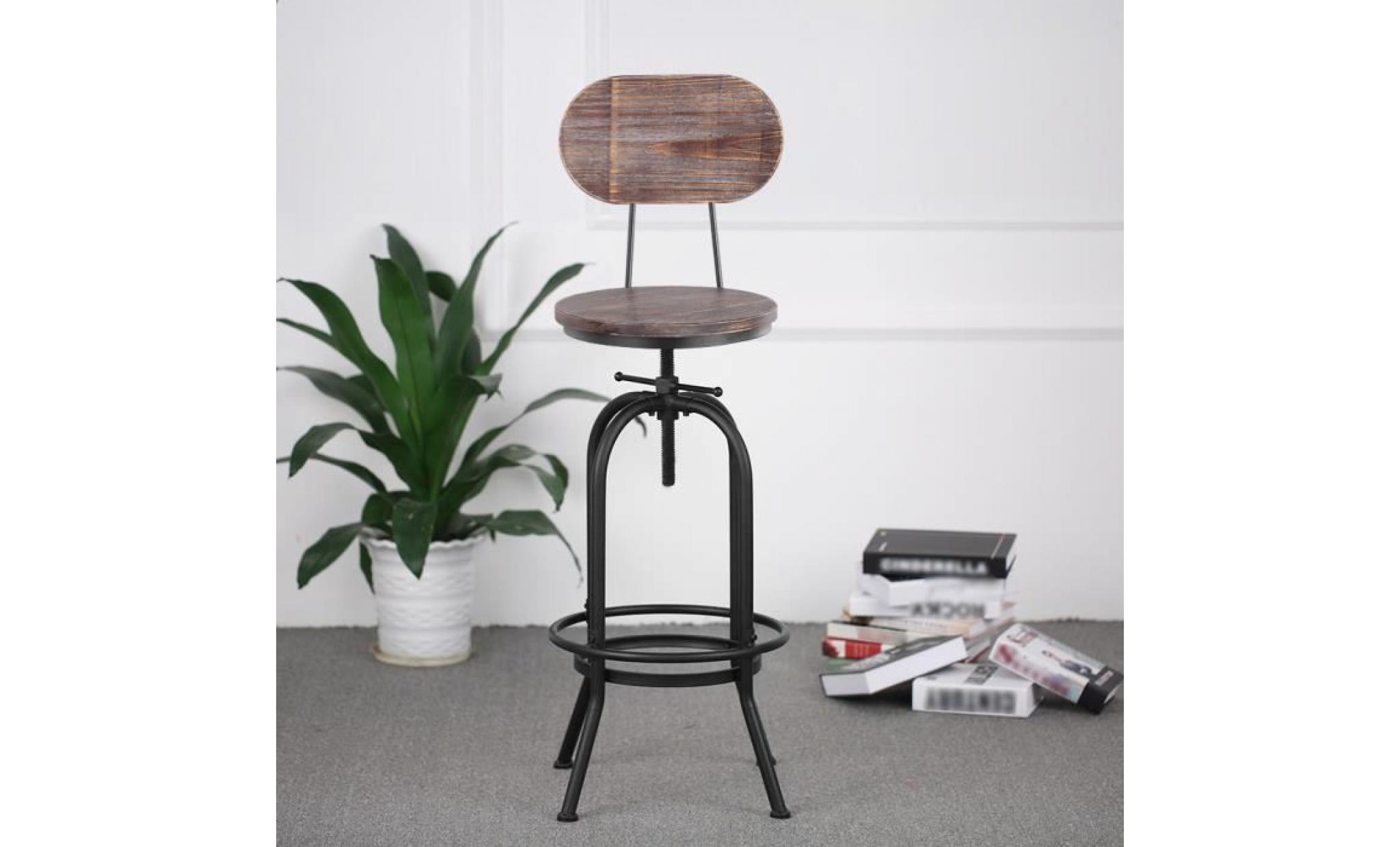ikayaa tabouret de bar hauteur réglable pivotant en bois de pin+acier chaise style industriel pour salle à manger cuisine 42 * 38 * pas cher