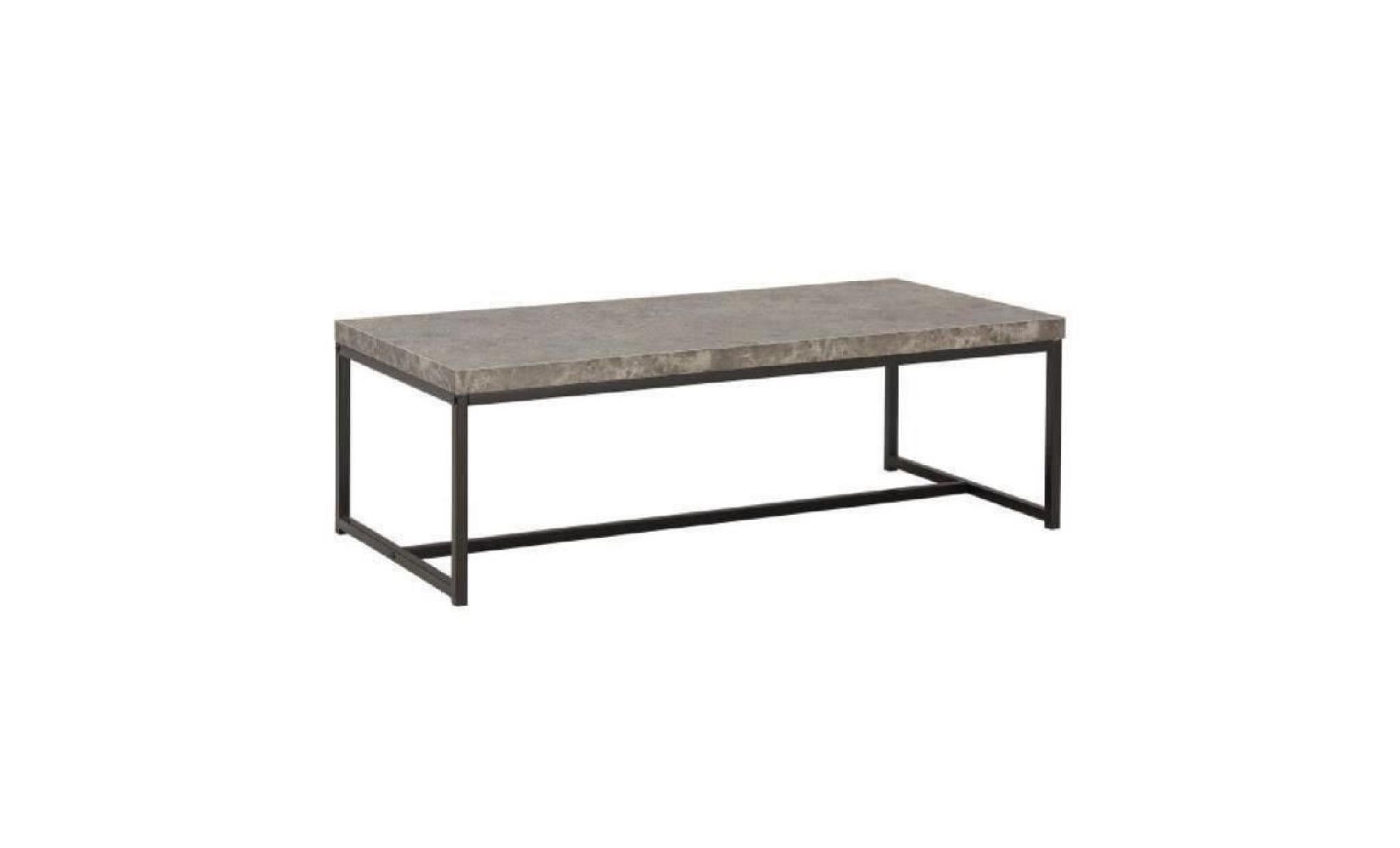 impakt table basse style contemporain décor béton et pieds métal laqué noir   l 115 x l 55 cm