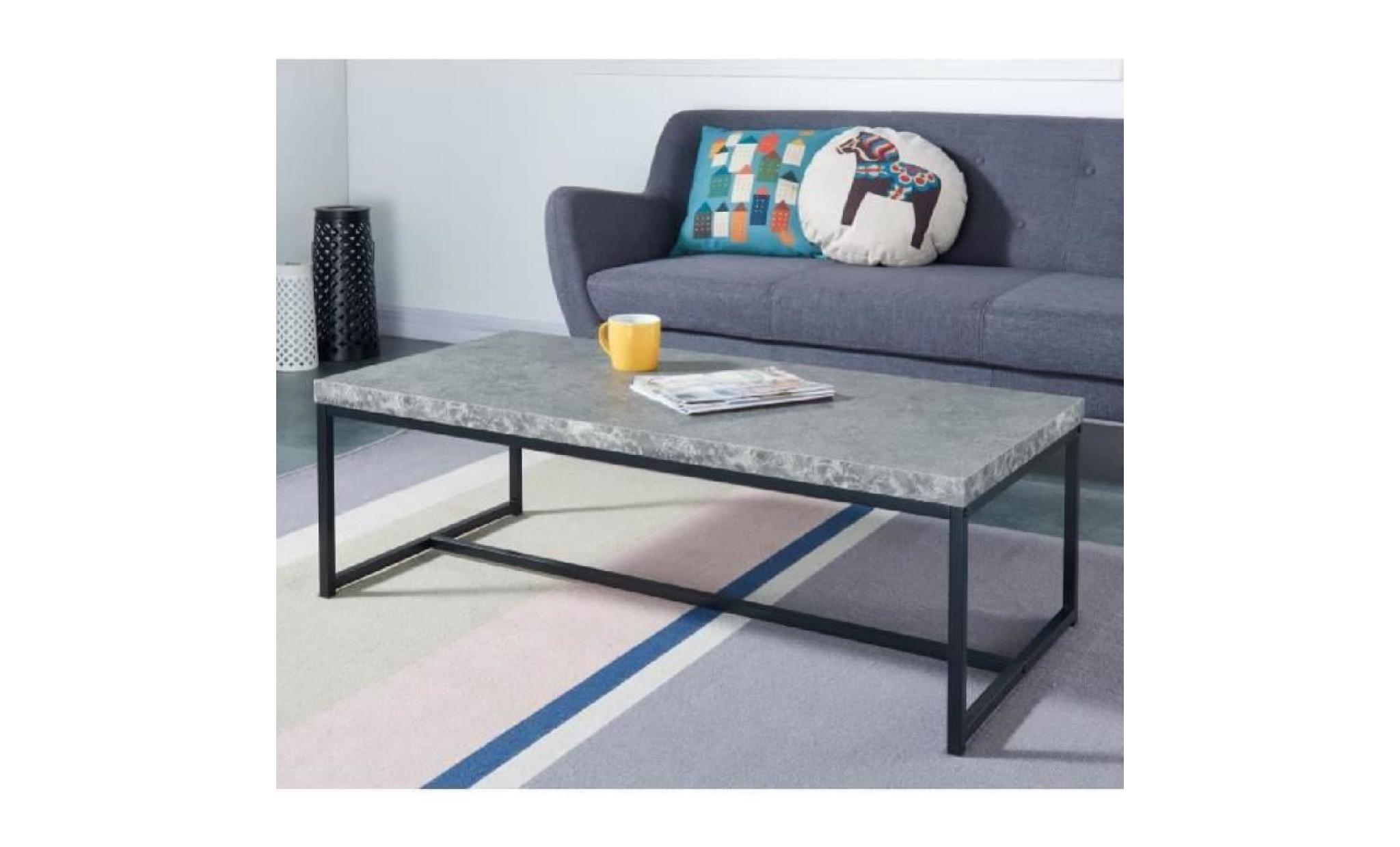 impakt table basse style contemporain décor béton et pieds métal laqué noir   l 115 x l 55 cm pas cher