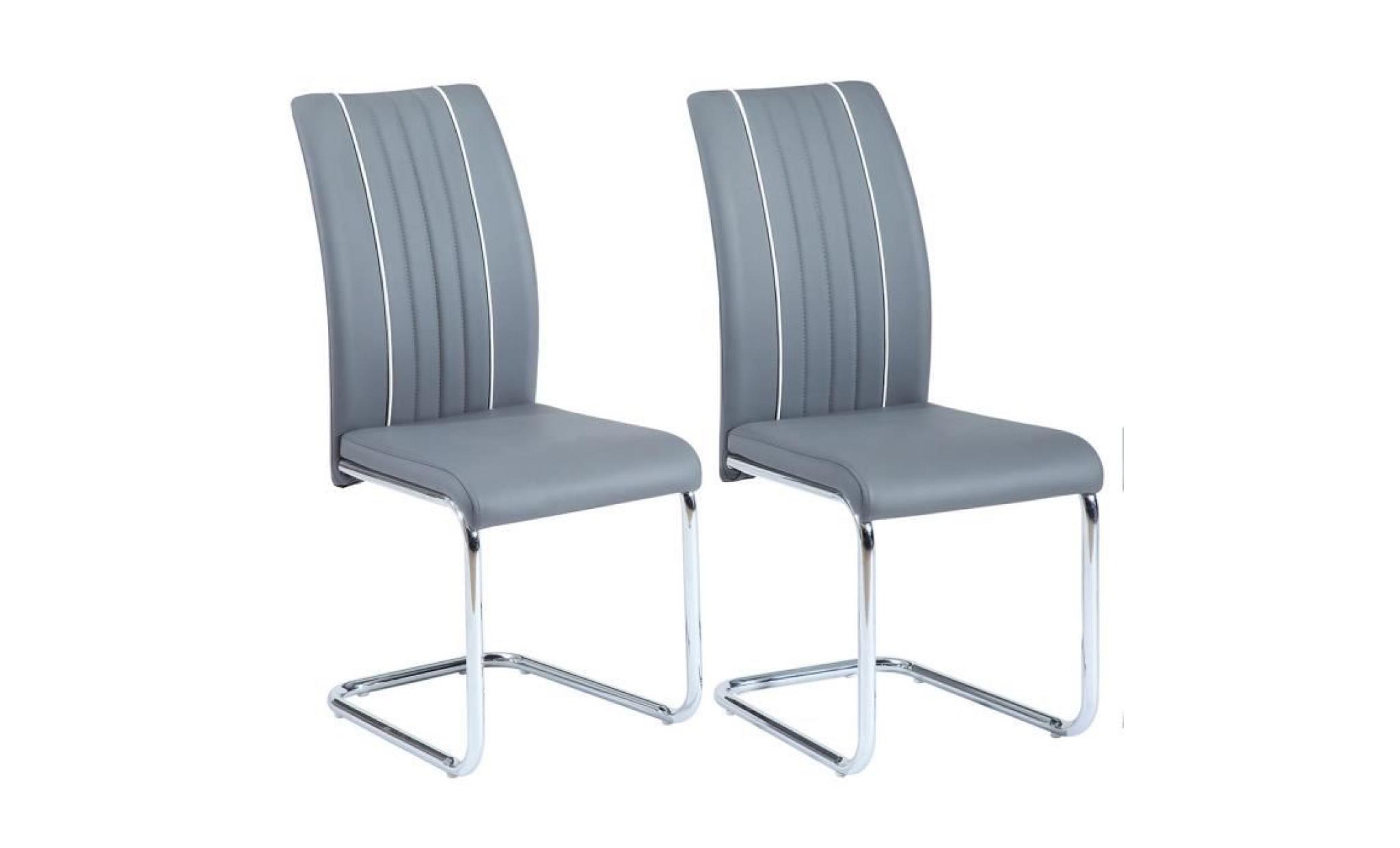 ines lot de 2 chaises de salle à manger   simili gris   contemporain   l 43 x p 59 cm