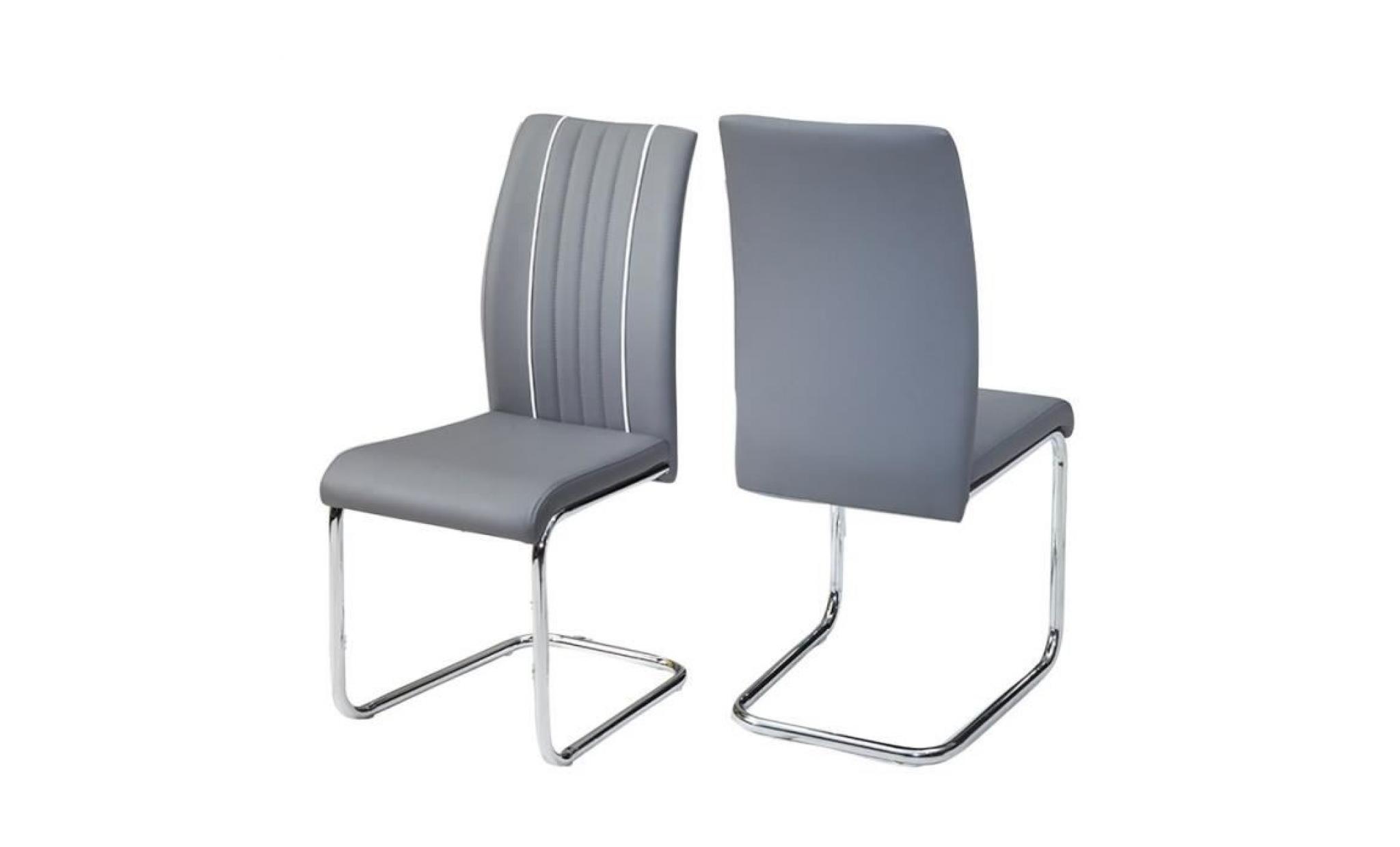 ines lot de 2 chaises de salle à manger   simili gris   contemporain   l 43 x p 59 cm pas cher