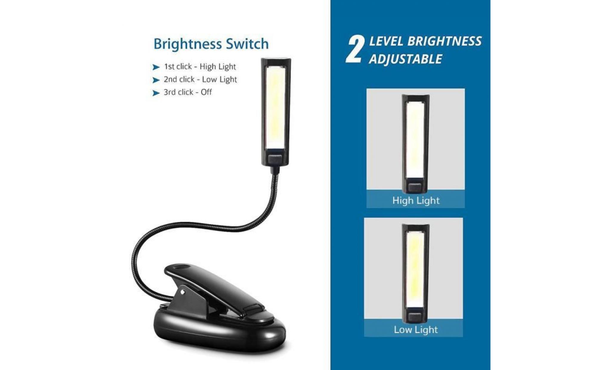 iportan® flexible usb clip on cob led light reading bureau d'étude lampe de table rechargeable blanc pas cher