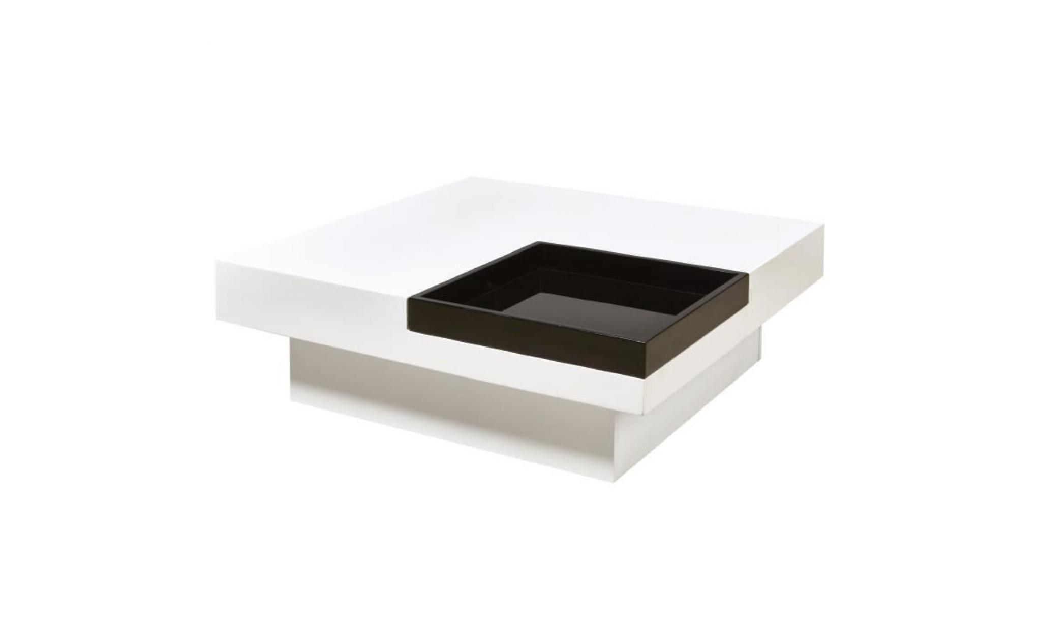 iriga table basse carrée style contemporain blanc et noir laqué   l 90 x l 90 cm