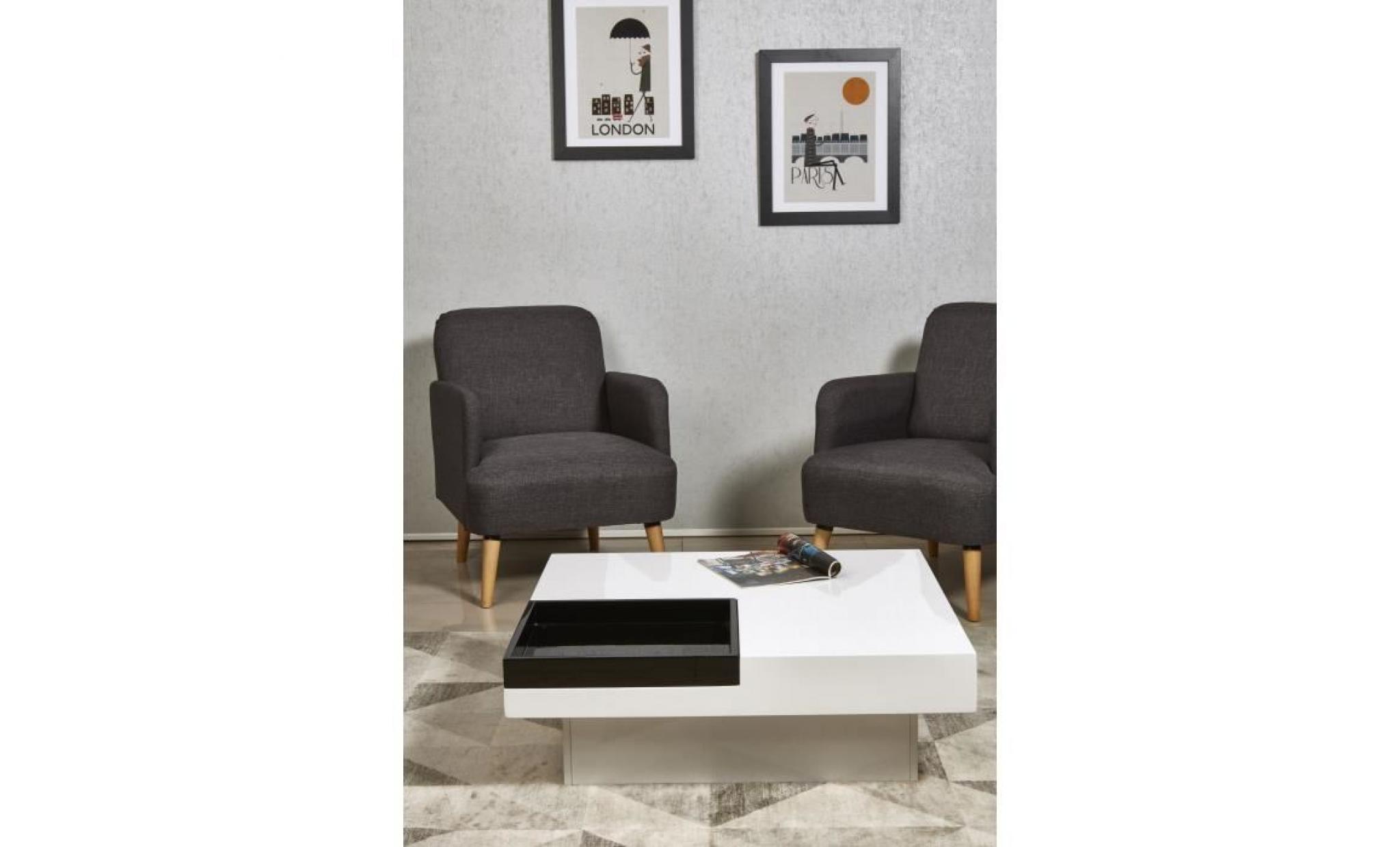iriga table basse carrée style contemporain blanc et noir laqué   l 90 x l 90 cm pas cher