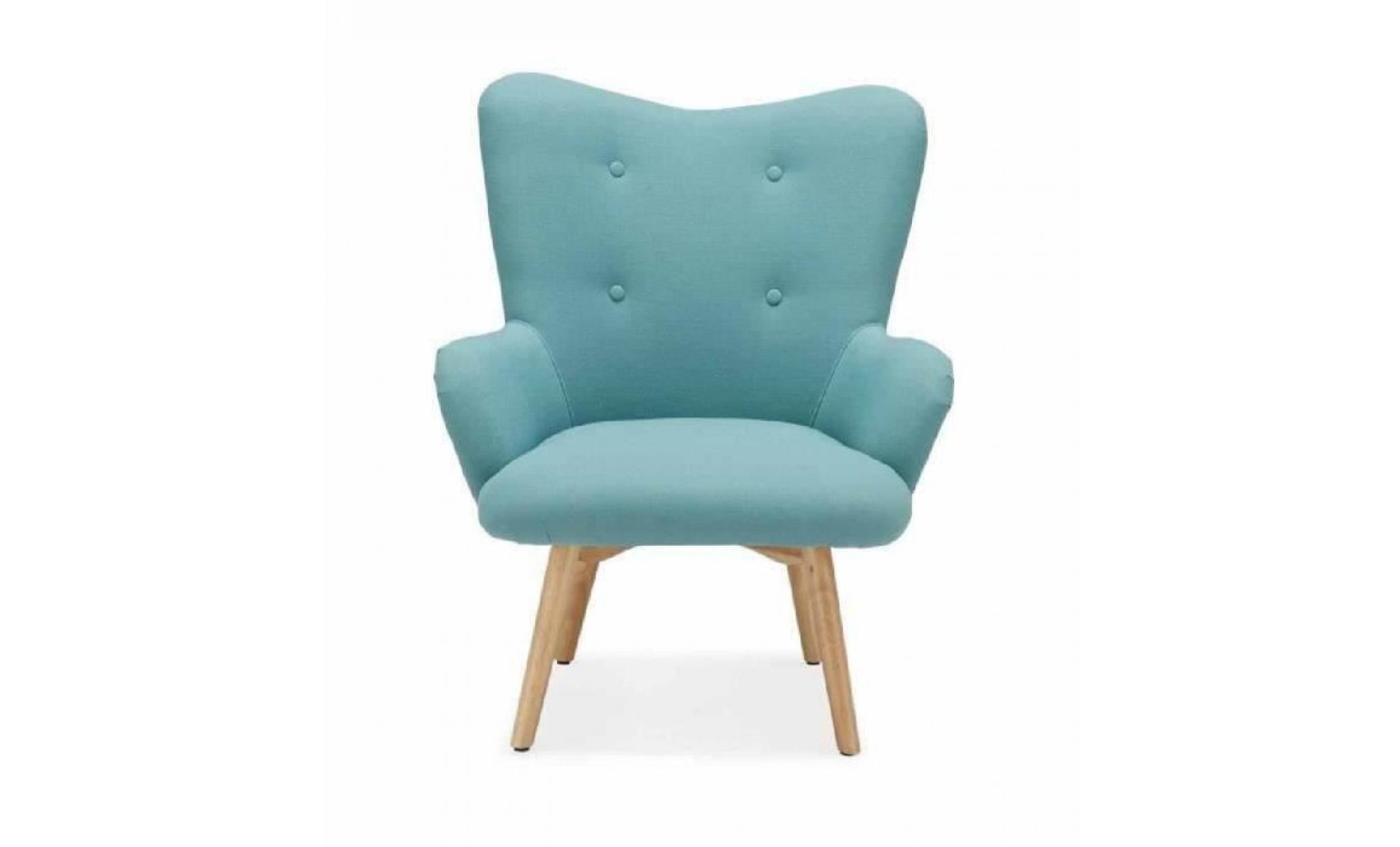 iris fauteuil scandinave en tissu effet lin bleu   scandinave   l 75 x p 45 cm