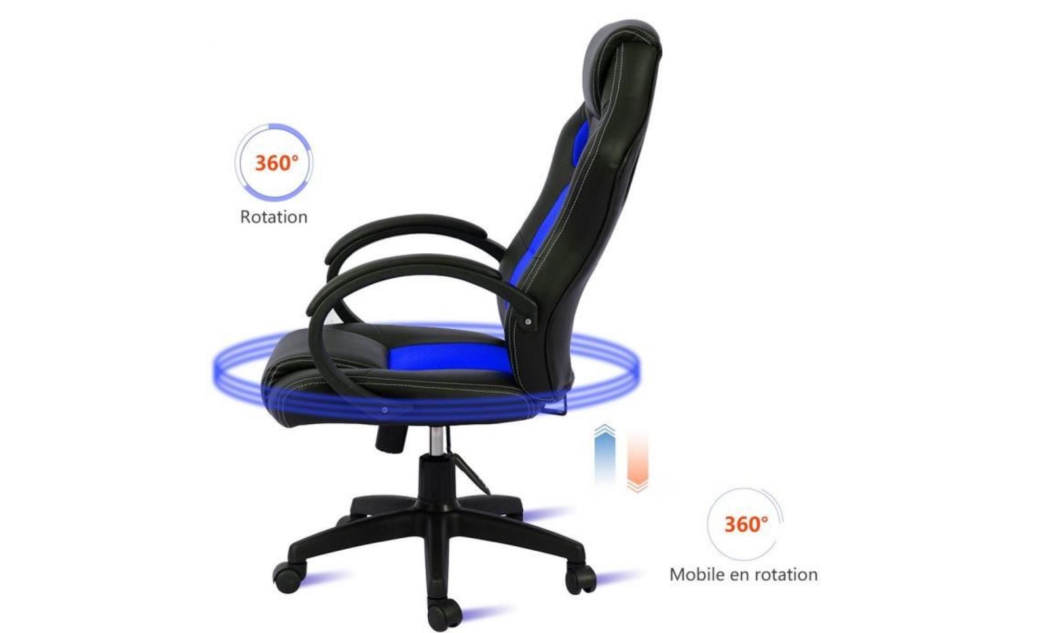 ise chaise fauteuil siège de bureau hauteur réglable racing sport ergonomiqueinclinable accoudoirs rembourrés (gris) pas cher