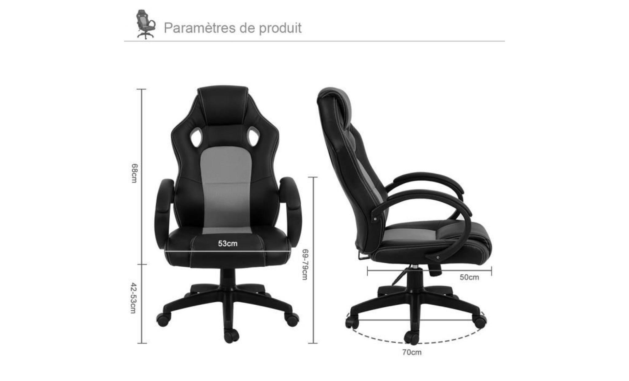 ise chaise fauteuil siège de bureau hauteur réglable racing sport ergonomiqueinclinable accoudoirs rembourrés (rouge) pas cher