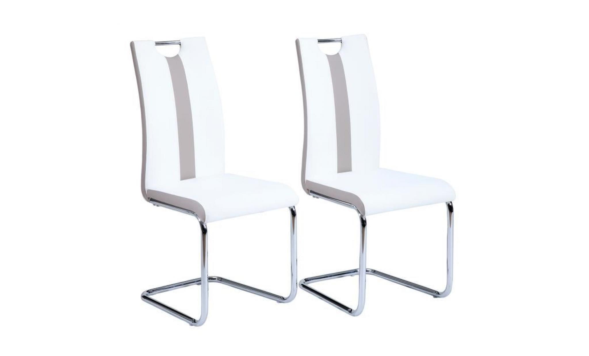 jade lot de 2 chaises de salle à manger   simili blanc et beige   style contemporain   l 43 x p 58 cm