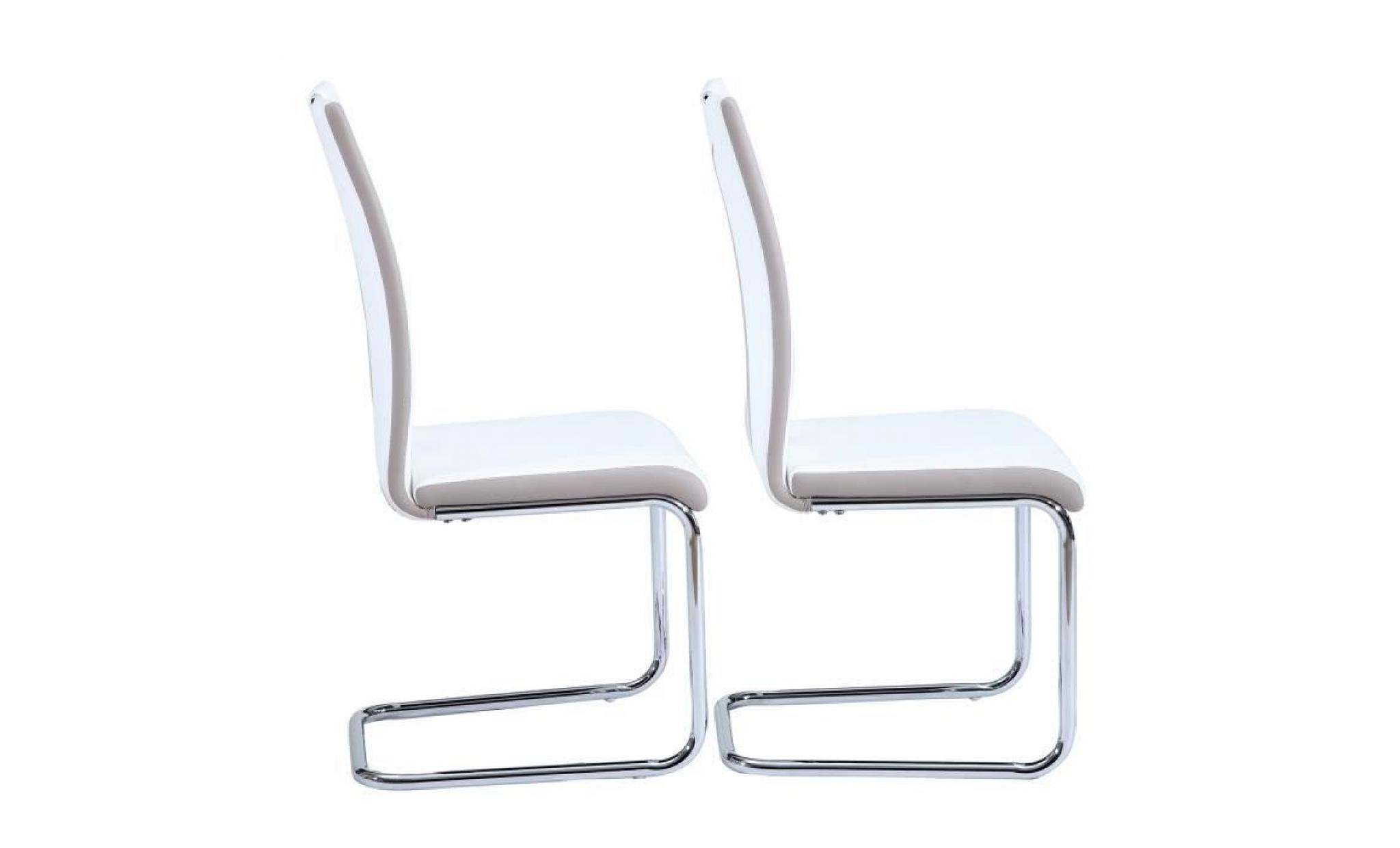 jade lot de 2 chaises de salle à manger   simili blanc et beige   style contemporain   l 43 x p 58 cm pas cher