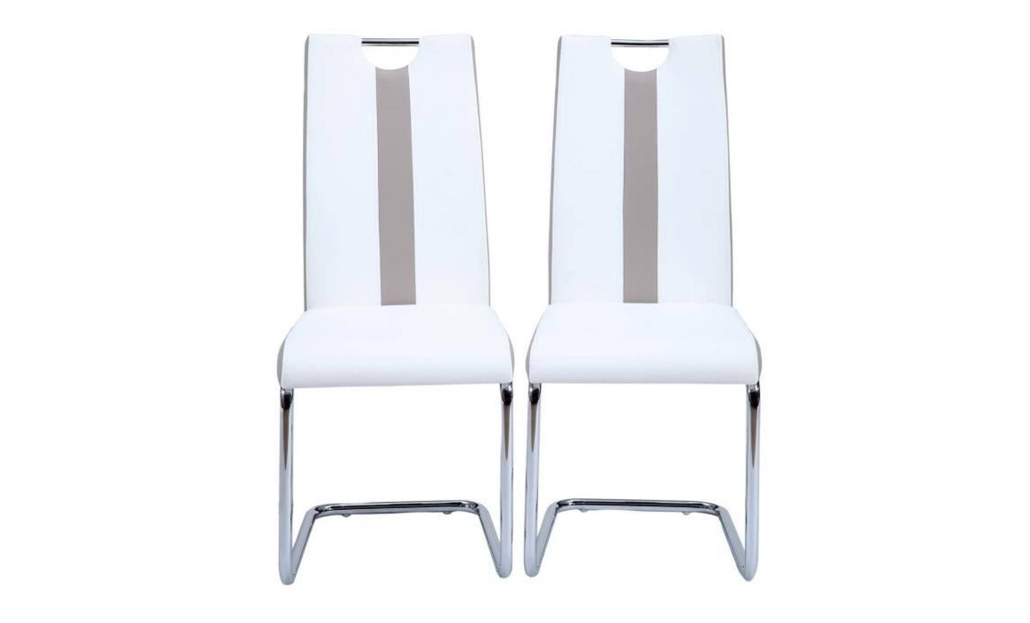jade lot de 2 chaises de salle à manger   simili blanc et beige   style contemporain   l 43 x p 58 cm pas cher