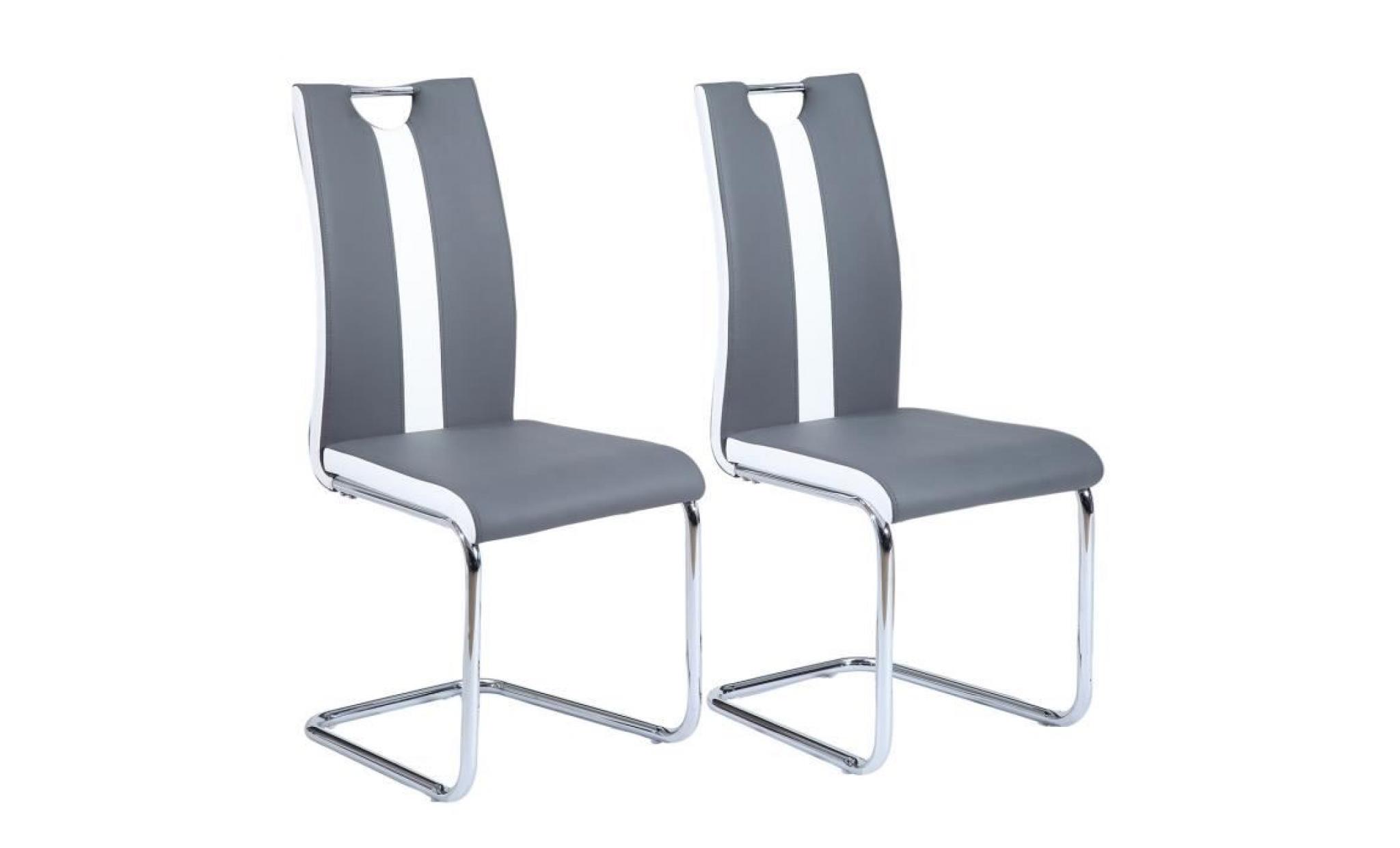 jade lot de 2 chaises de salle à manger   simili gris et blanc   style contemporain   l 43 x p 58 cm