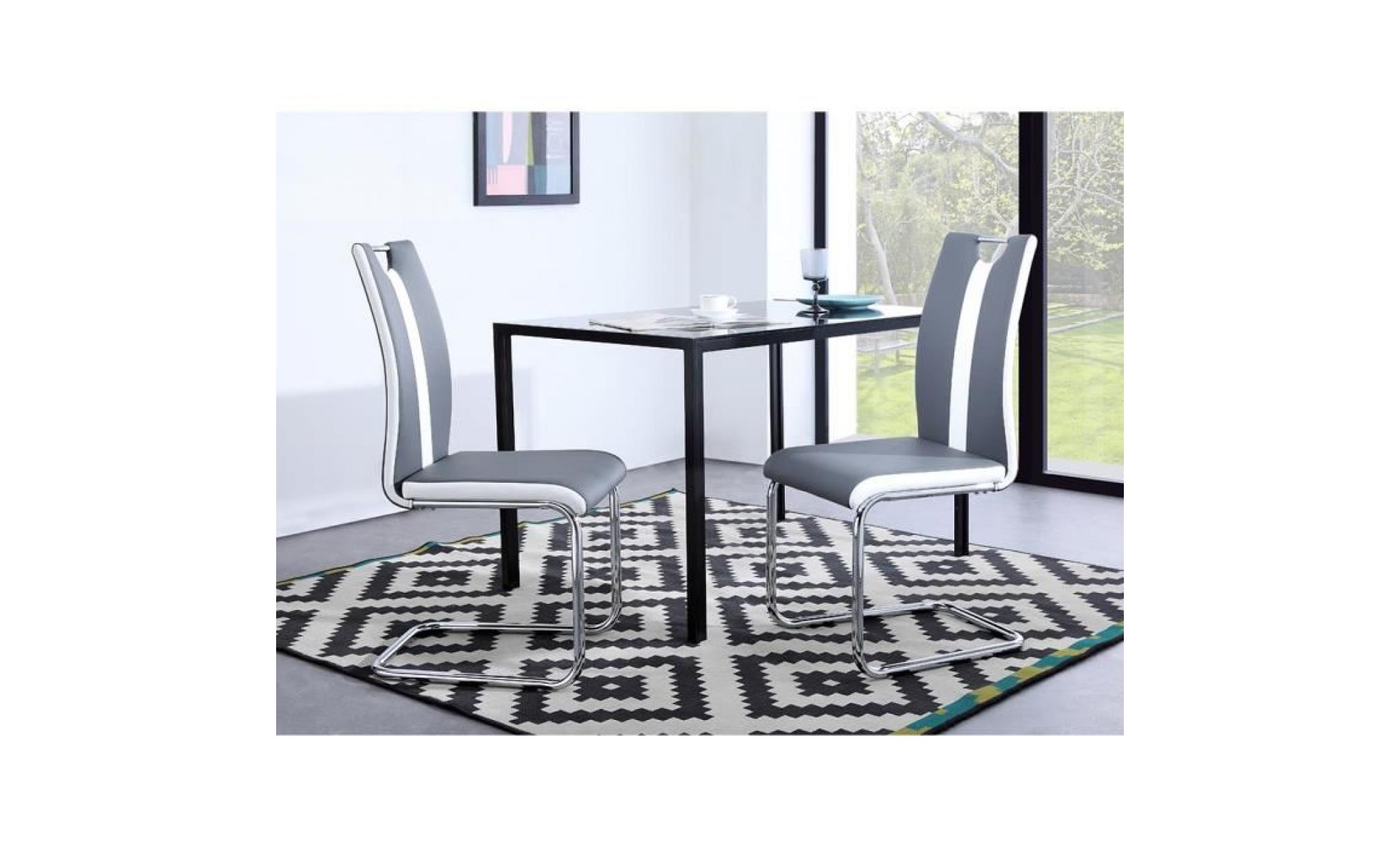 jade lot de 2 chaises de salle à manger   simili gris et blanc   style contemporain   l 43 x p 58 cm pas cher