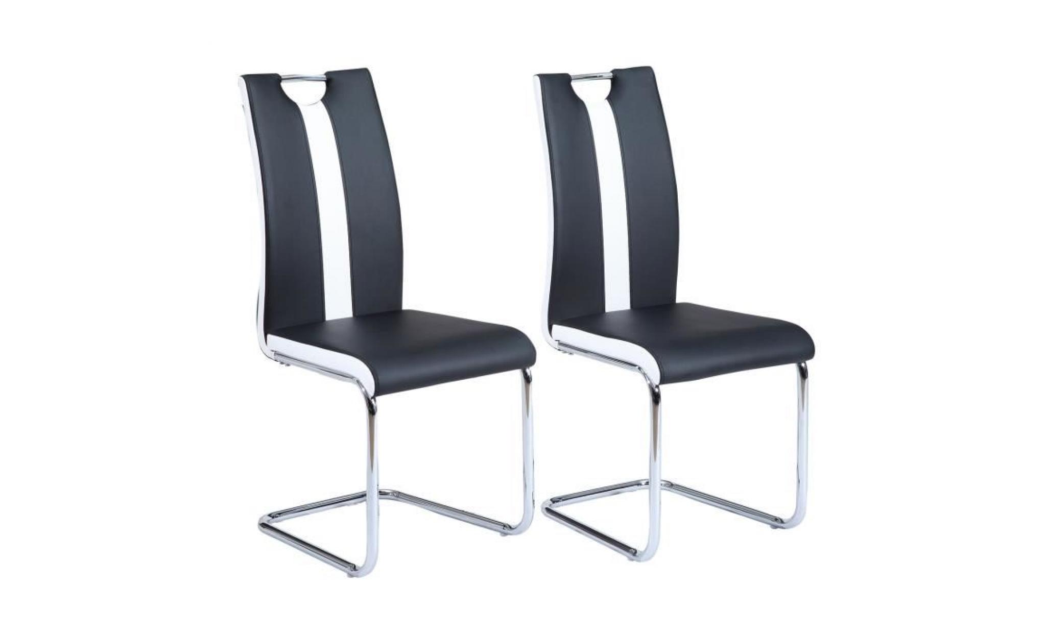 jade lot de 2 chaises de salle à manger   simili noir et blanc   style contemporain   l 43 x p 58 cm