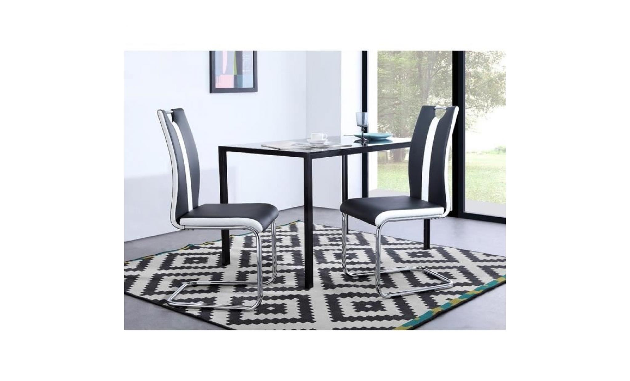 jade lot de 2 chaises de salle à manger   simili noir et blanc   style contemporain   l 43 x p 58 cm pas cher