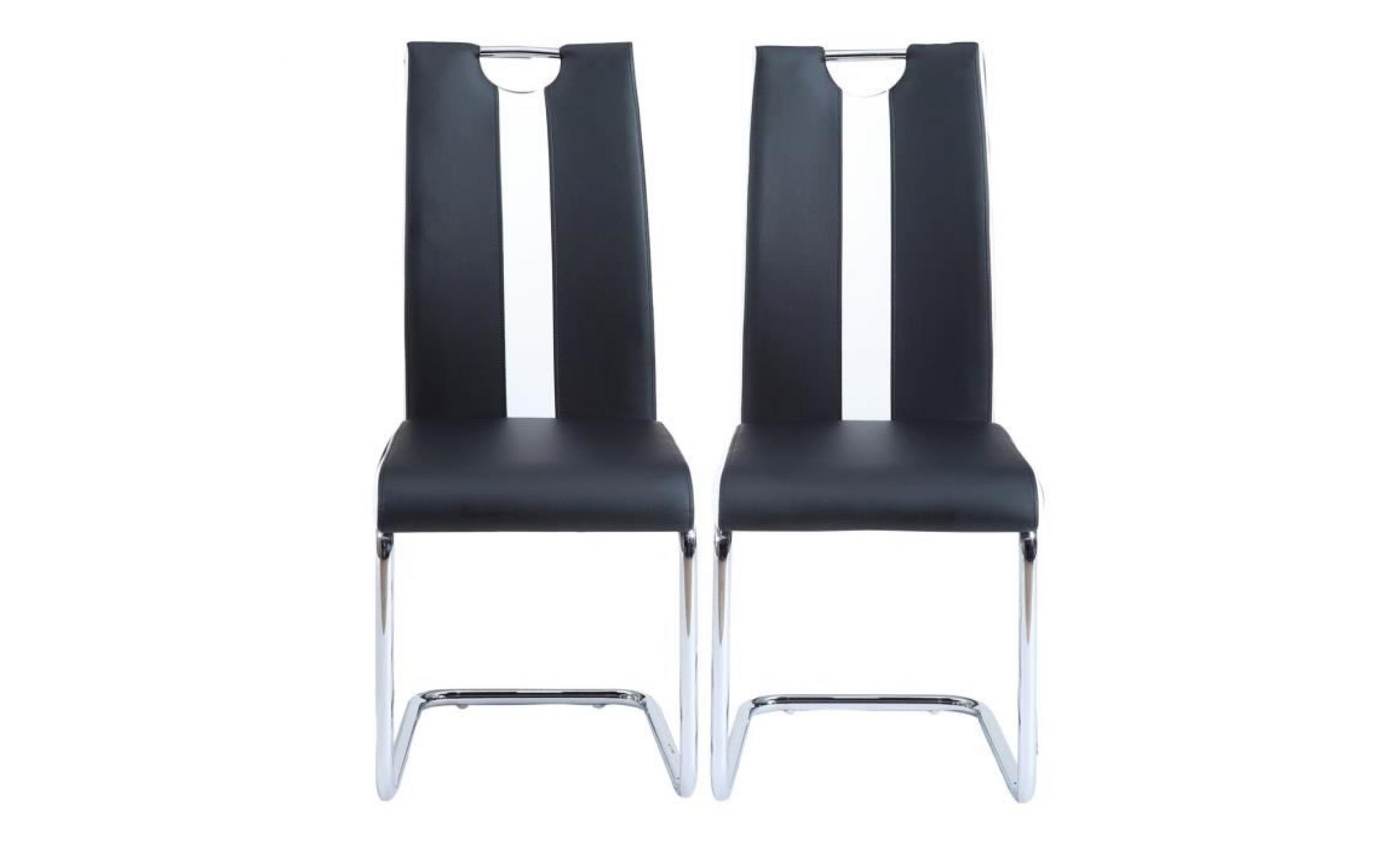 jade lot de 2 chaises de salle à manger   simili noir et blanc   style contemporain   l 43 x p 58 cm pas cher