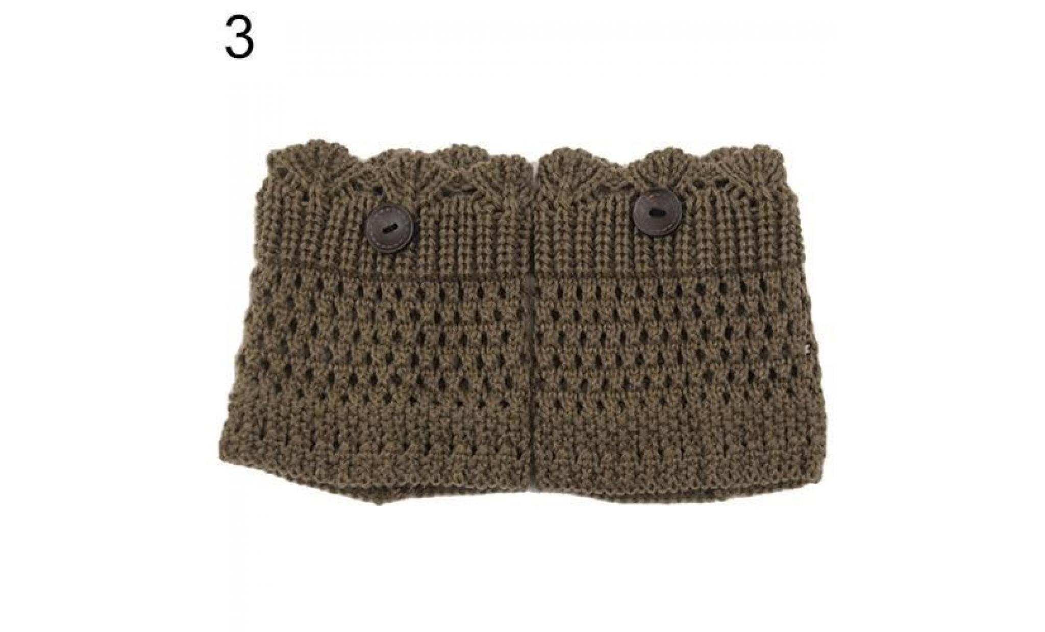 jambières d'hiver pour femmes en laine d'acrylon au crochet creuses chaussettes en bottes en tricot crêpes poignets kaki