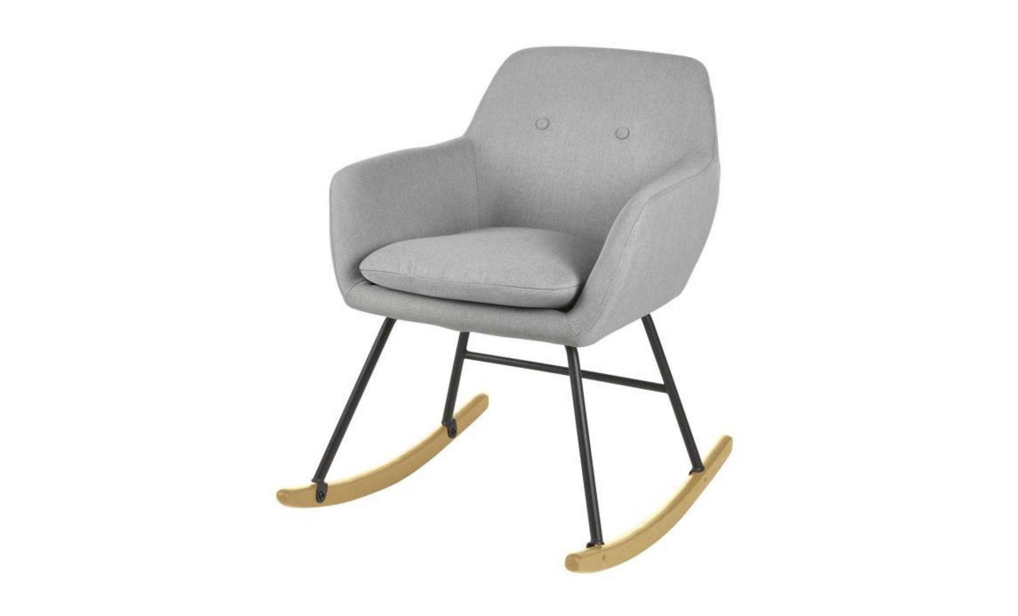 jens fauteuil à bascule rocking chair   tissu effet lin gris clair   scandinave   l 63 x p 75 cm