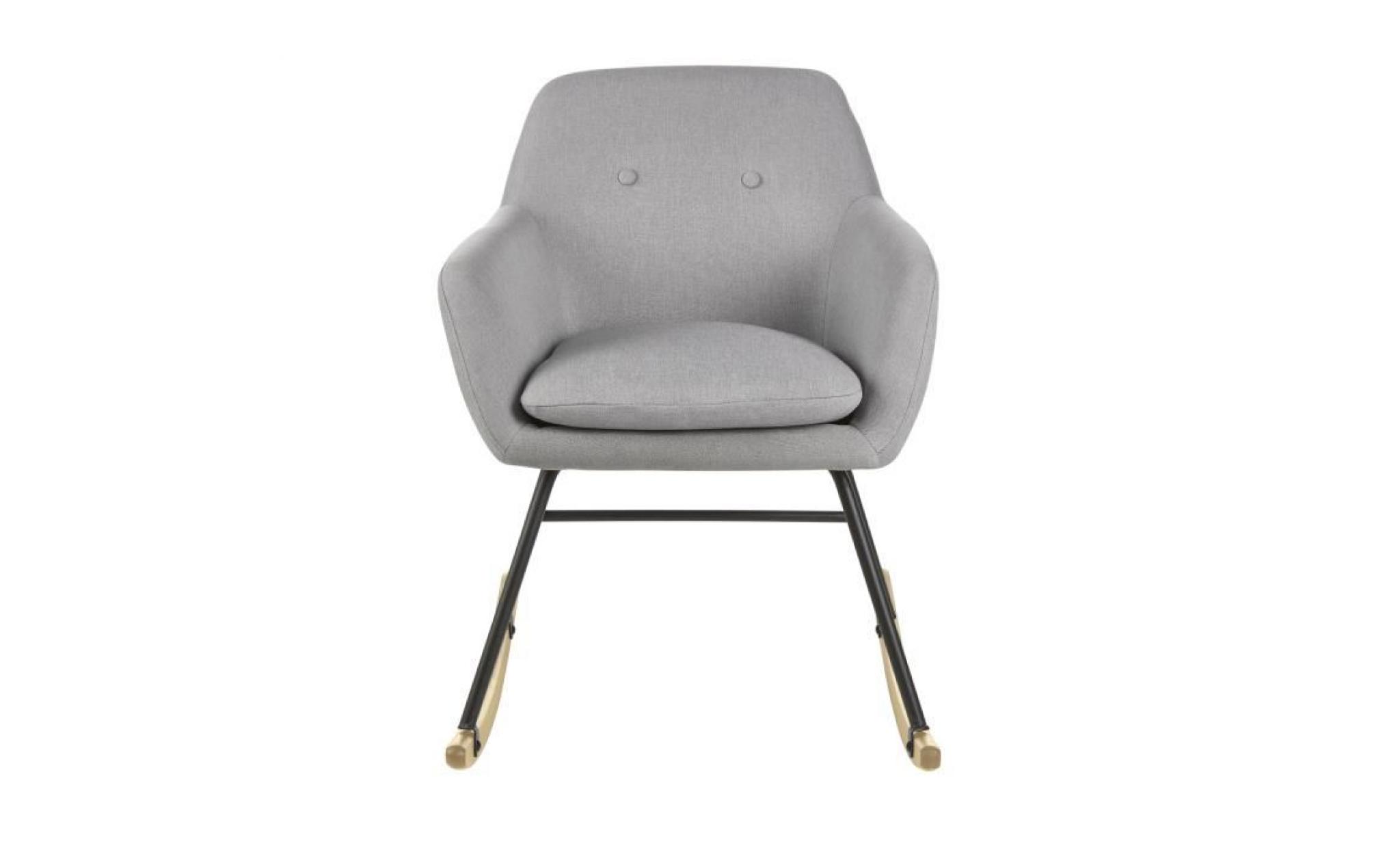 jens fauteuil à bascule rocking chair   tissu effet lin gris clair   scandinave   l 63 x p 75 cm pas cher