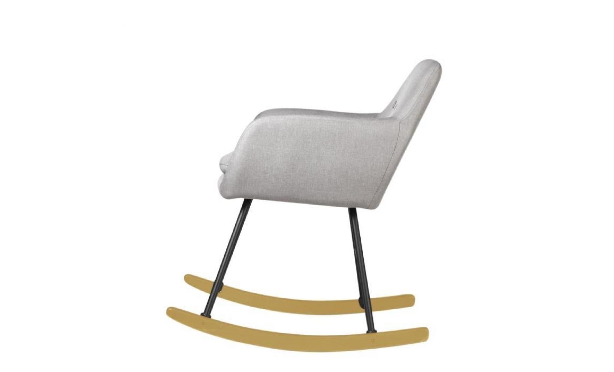 jens fauteuil à bascule rocking chair   tissu effet lin gris clair   scandinave   l 63 x p 75 cm pas cher