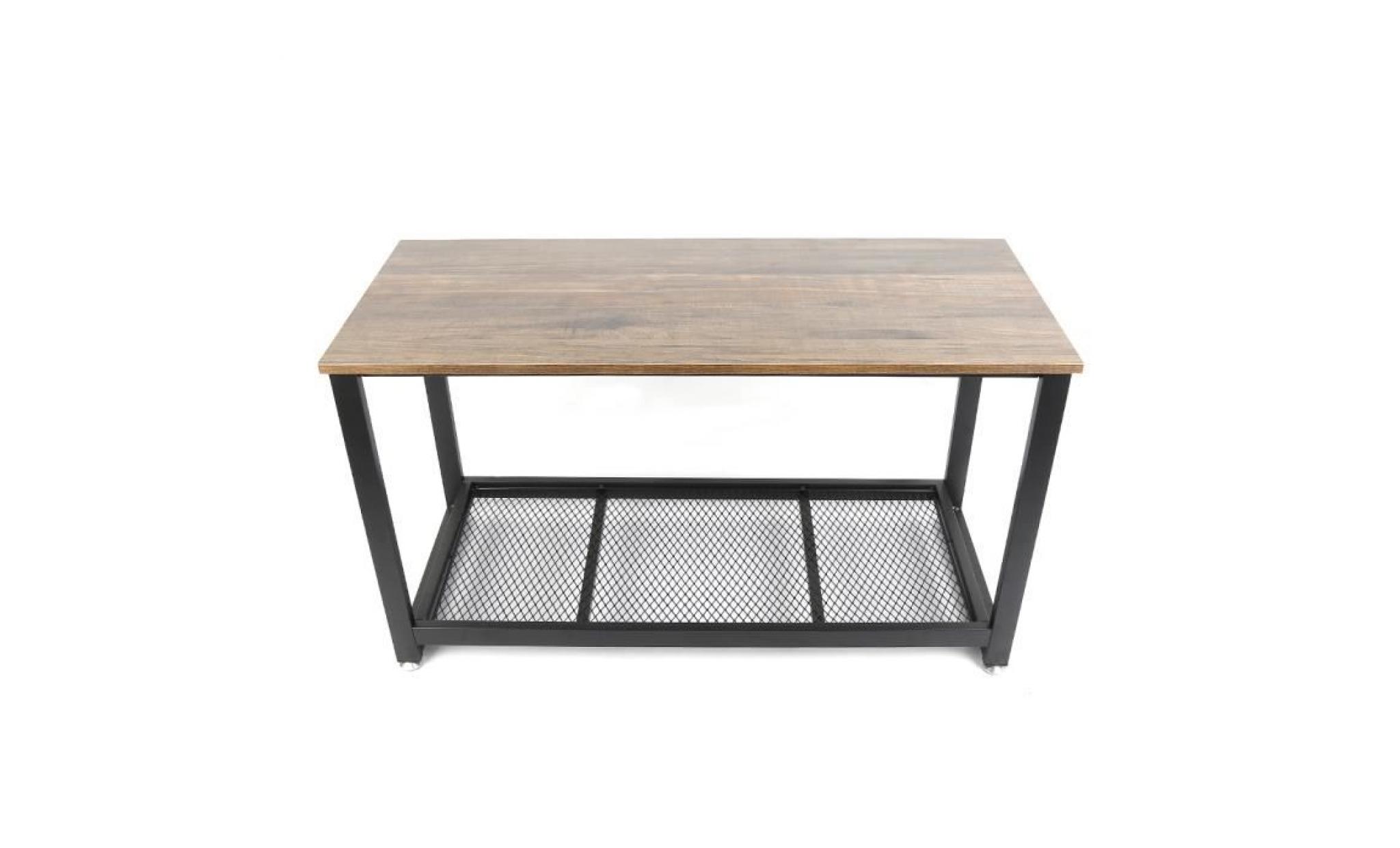 jeobest® table basse de salon armature en métal style industriel table rétro avec étagère de rangement