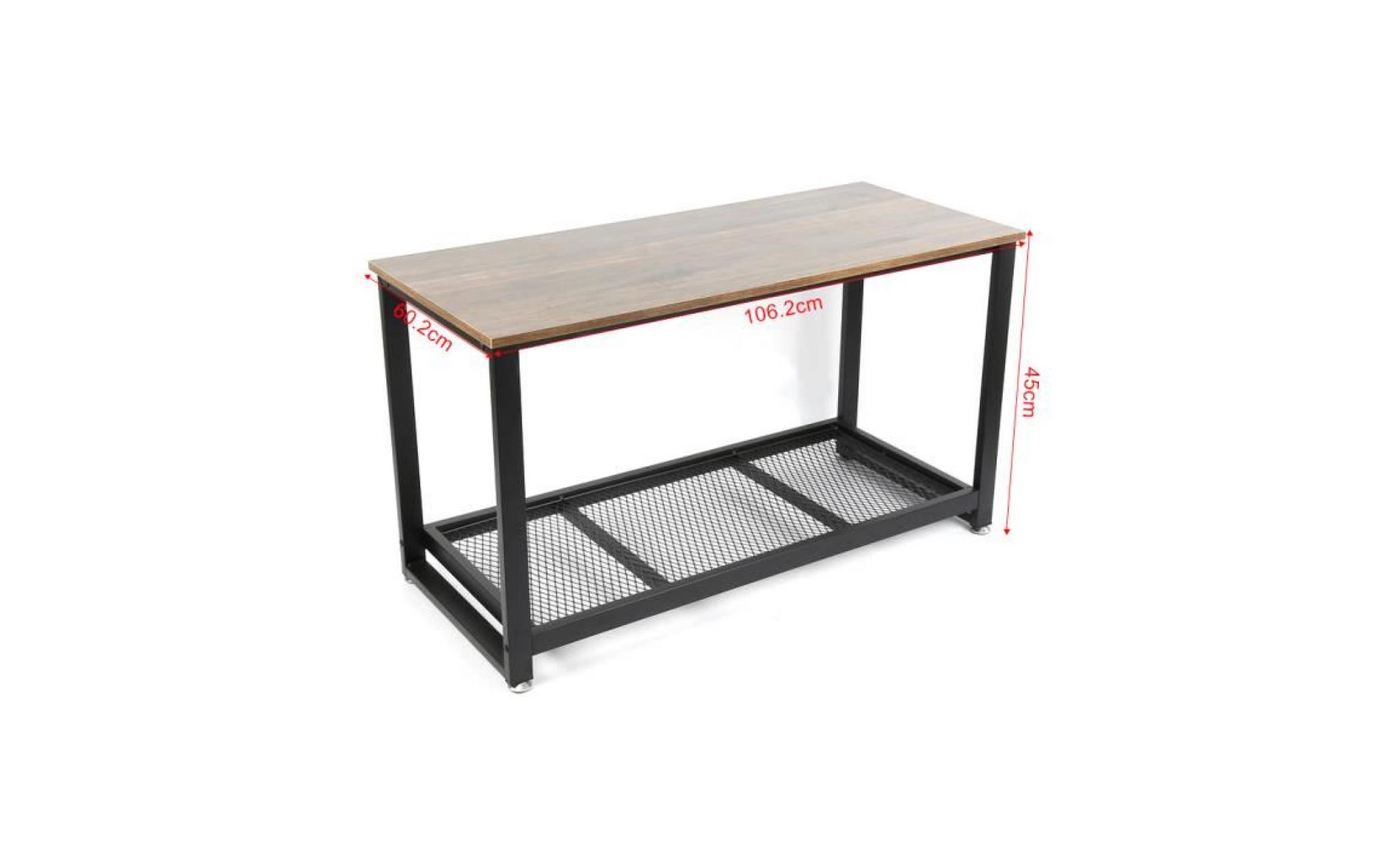 jeobest® table basse de salon armature en métal style industriel table rétro avec étagère de rangement pas cher