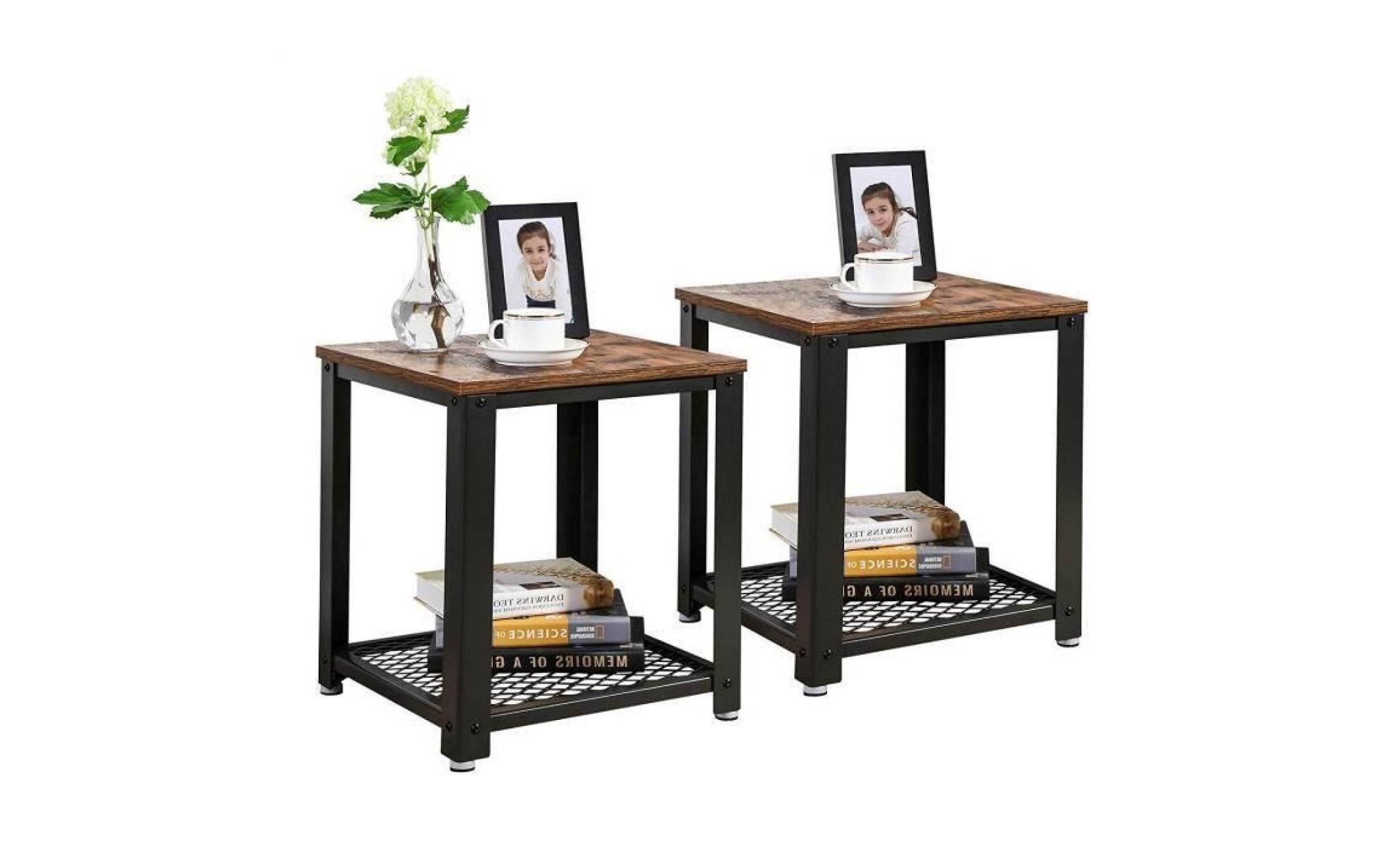jeobest® tables de chevet lot de 2 style industriel avec rangement armature en métal table rétro