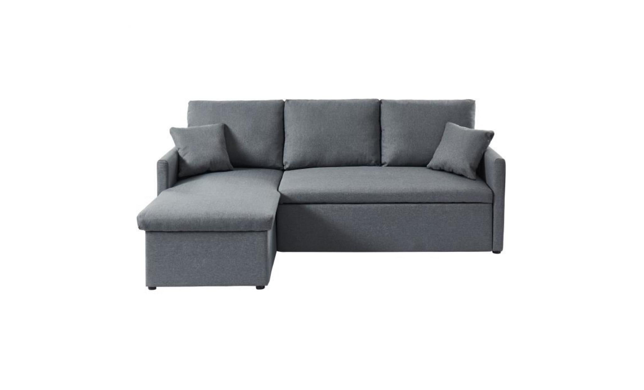 jim canapé d'angle gauche convertible 3 places   tissu gris   contemporain   l 205 x p 136 cm