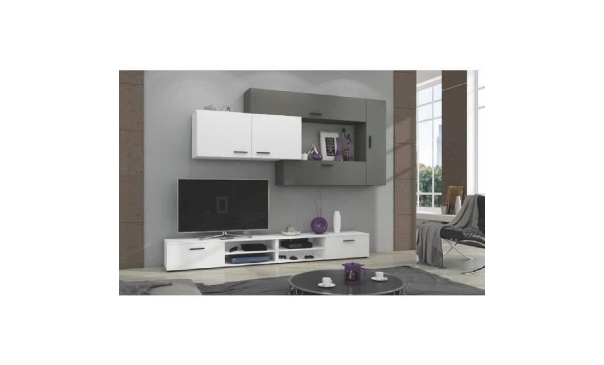 jive meuble tv contemporain mélaminé blanc et gris   l 120 cm