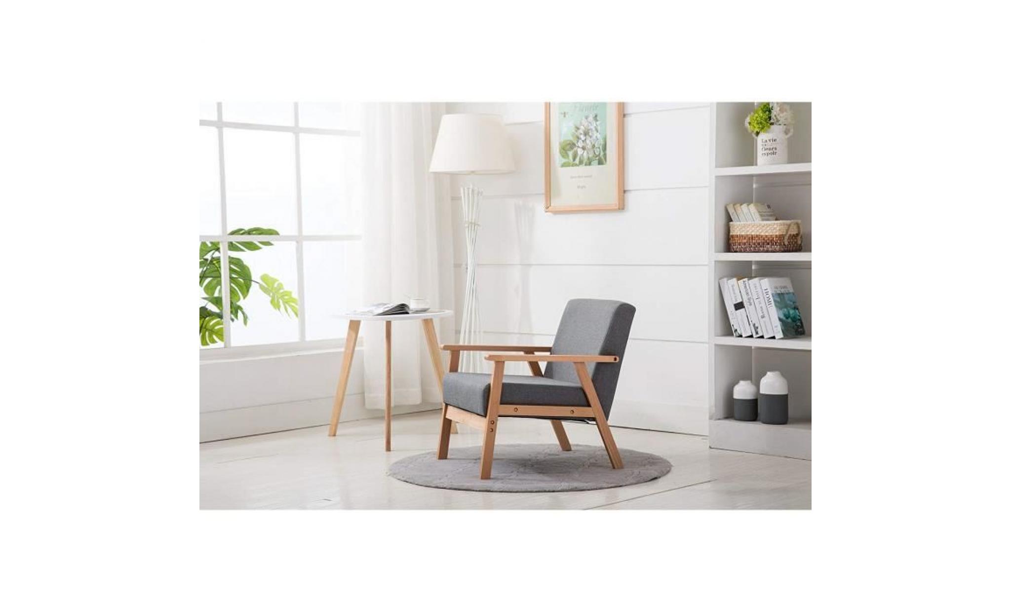 jkk fauteuil de salon chaise longue en tissu coton gris foncé（petit canapé chaise) scandinave pas cher