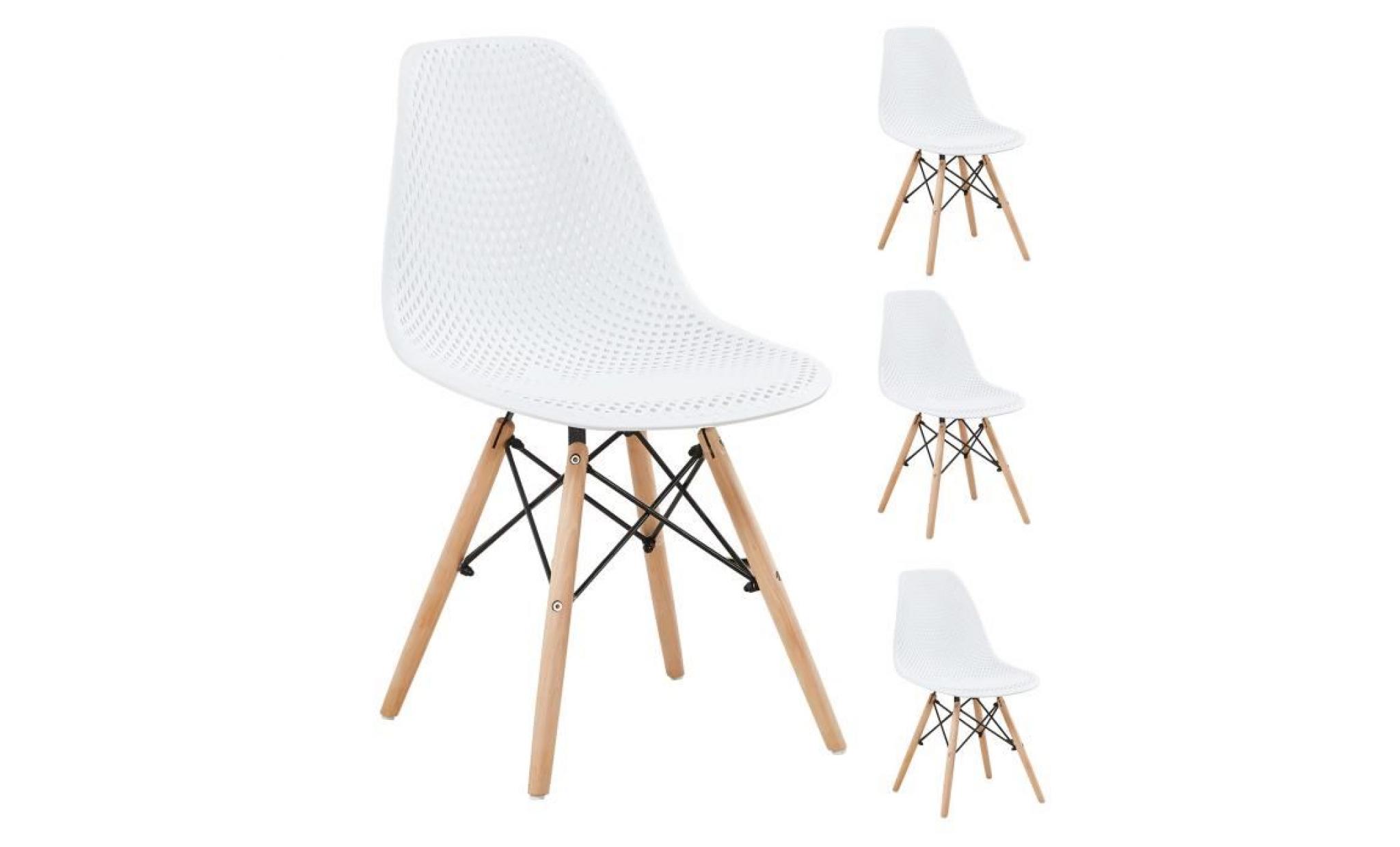 jkk lot de 4 chaise chaise creuse de salle à manger en polycarbonate  chaise de jardin  scandinave blanc