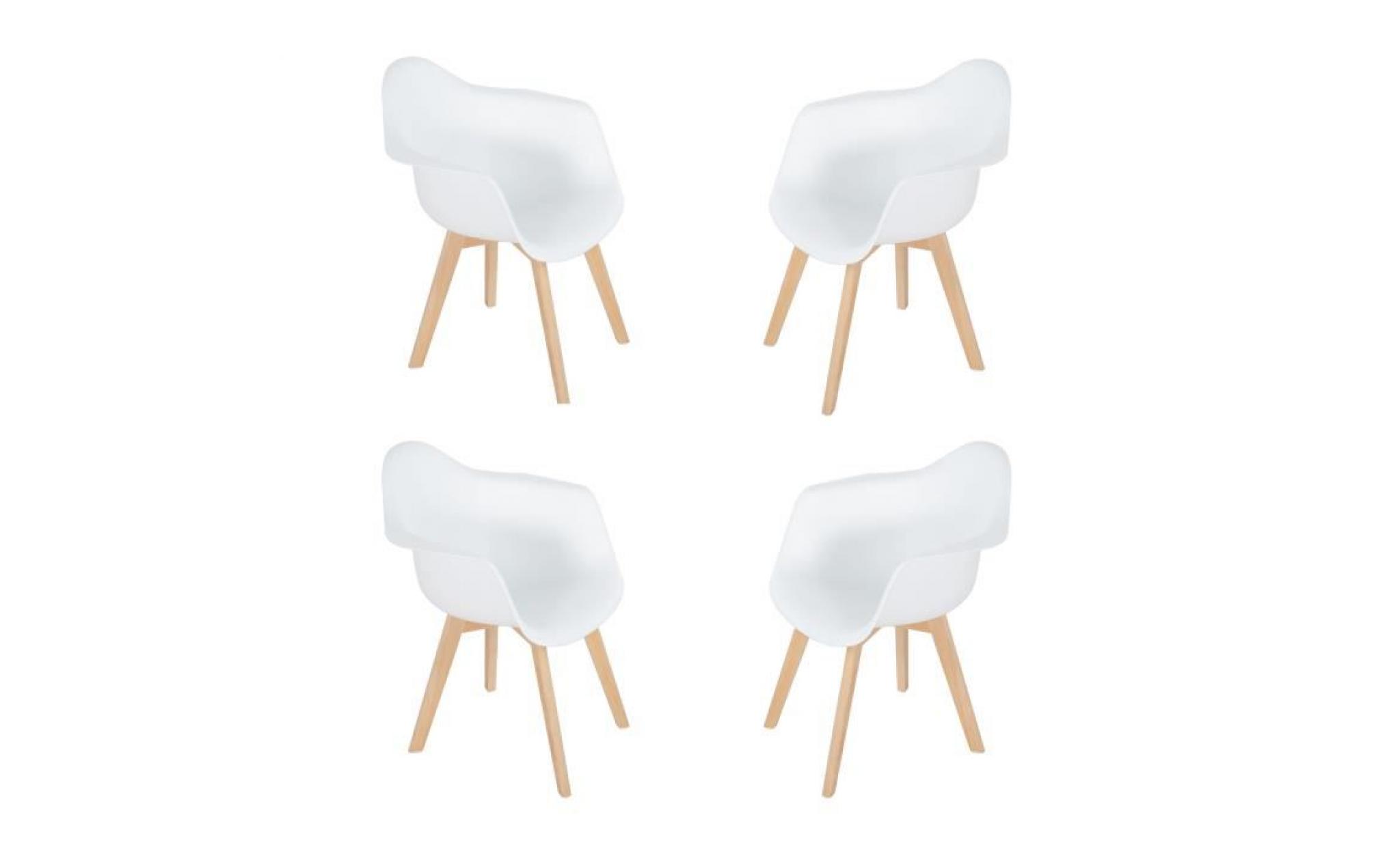 jkk lot de 4 fauteuil chaise de salle à manger avec accoudoirs scandinave pieds en bois de hêtre massif blanc