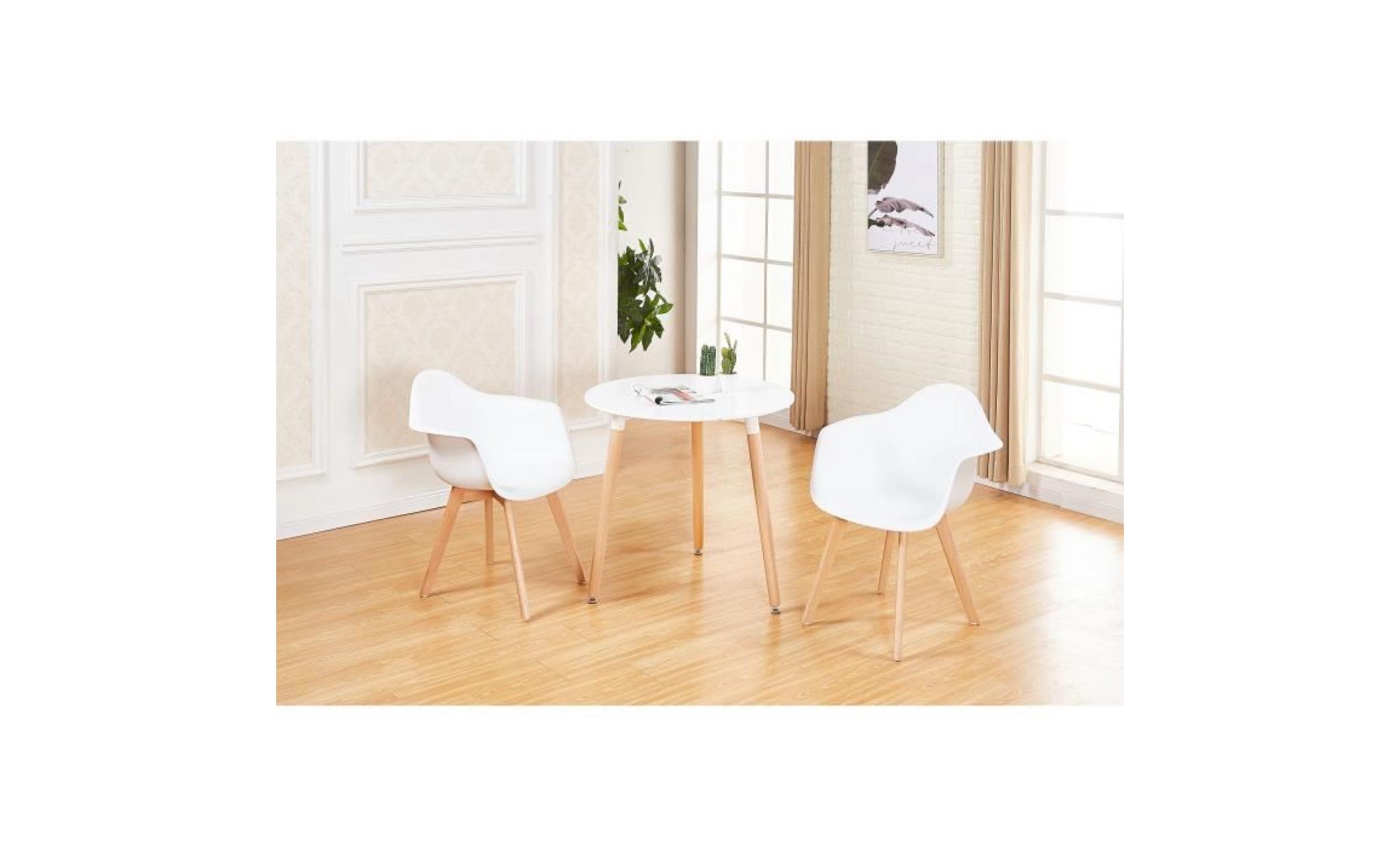 jkk lot de 4 fauteuil chaise de salle à manger avec accoudoirs scandinave pieds en bois de hêtre massif blanc pas cher