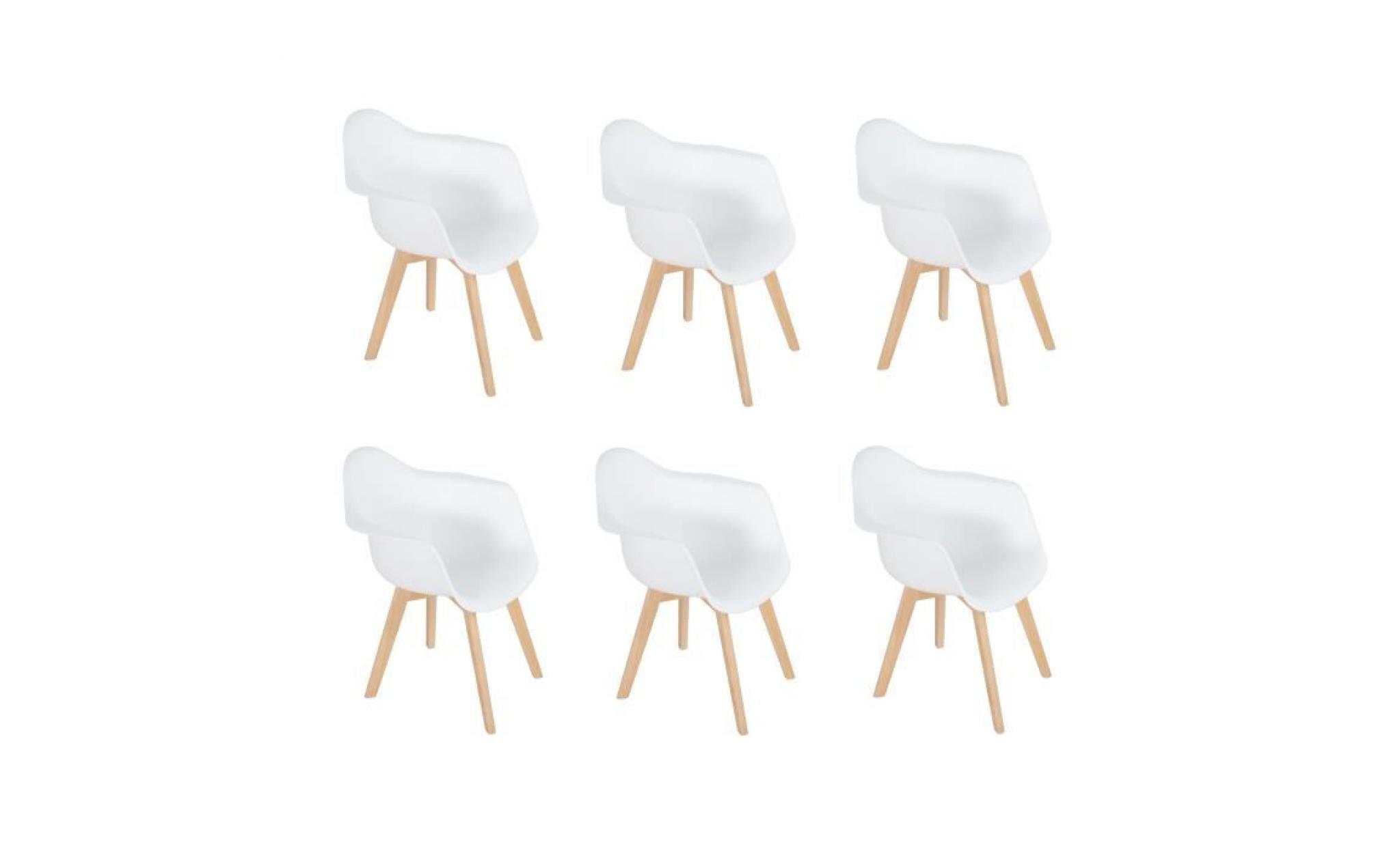jkk lot de 6 fauteuil chaise de salle à manger avec accoudoirs scandinave pieds en bois de hêtre massif blanc