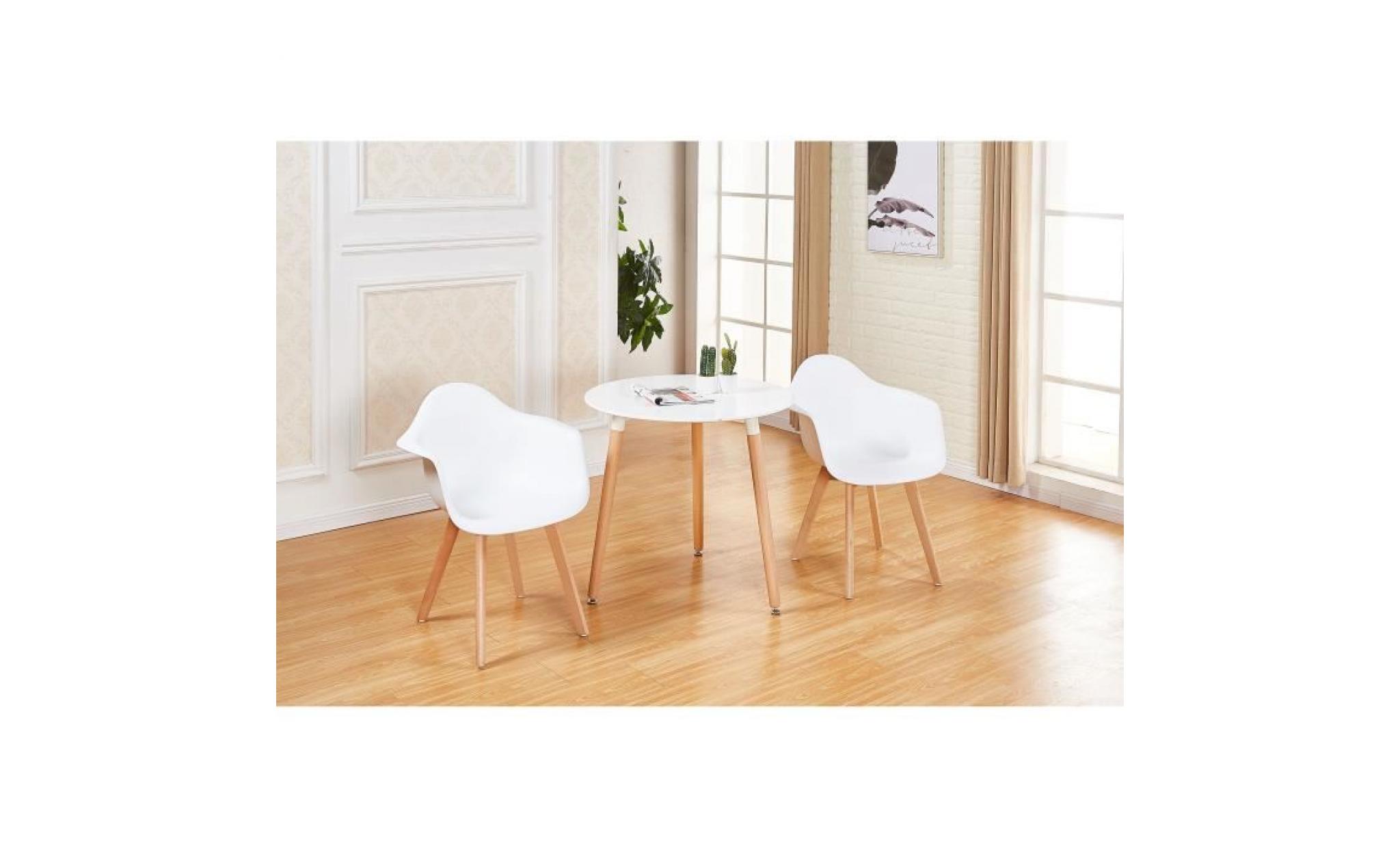 jkk lot de 6 fauteuil chaise de salle à manger avec accoudoirs scandinave pieds en bois de hêtre massif blanc pas cher