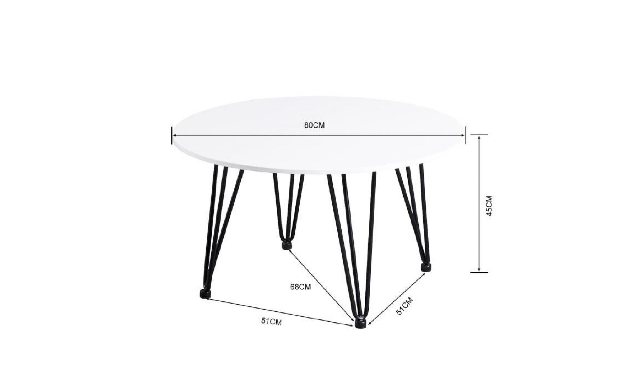 jkk table basse style scandinave en métal noir et plateau mdf décor blanc   l 80 x l 45 cm pas cher