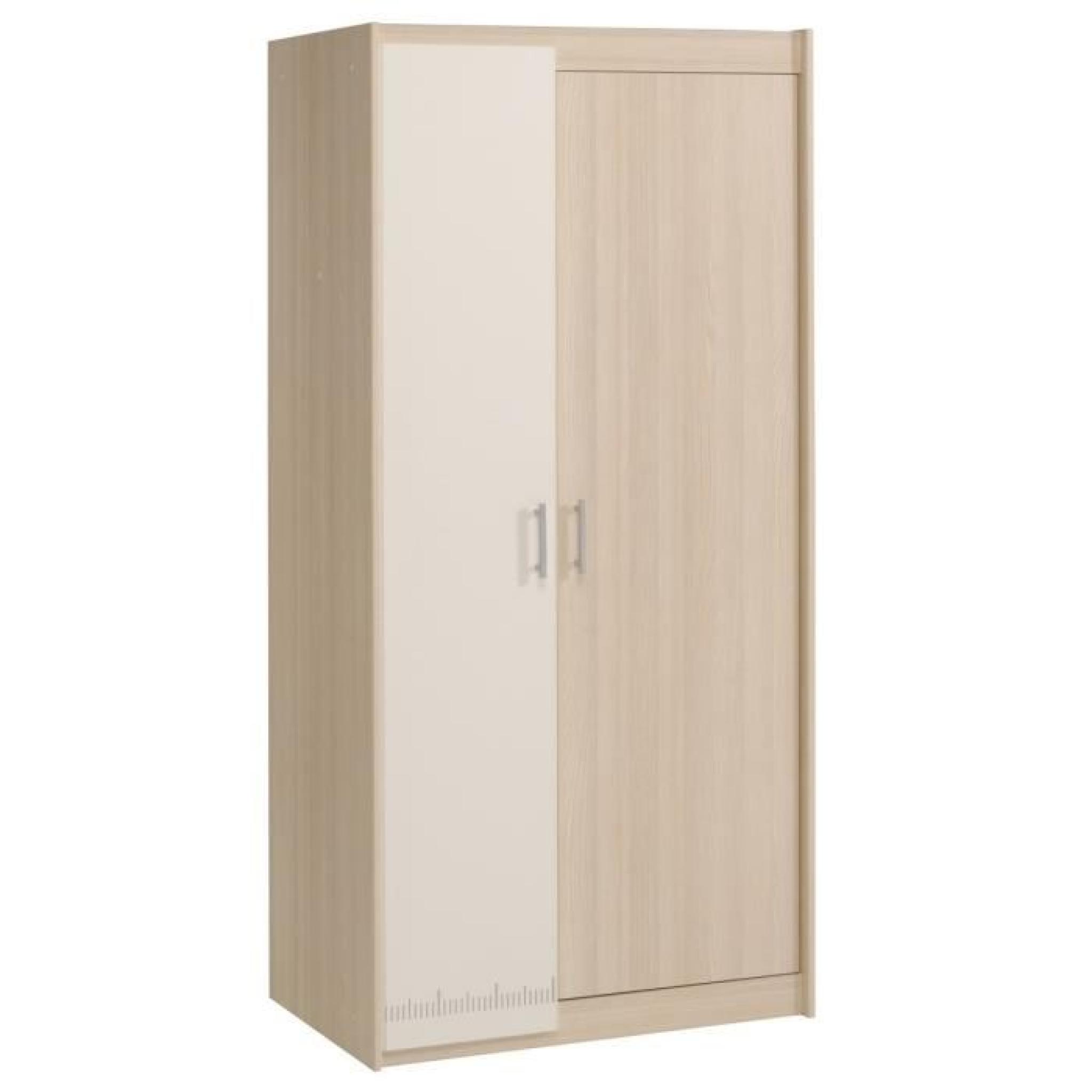 JOHN Armoire 85cm - 2 portes - Blanc et décor modern ash