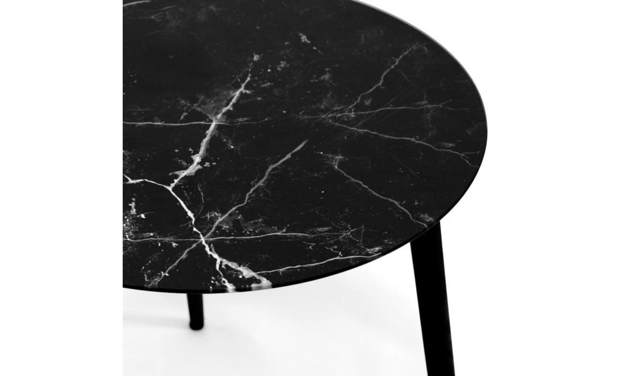 jonas   lot de 2 tables rondes scandinaves   (1 petite + 1 grande) tables basses en verre trempé effet marbre à 3 pieds (noire) pas cher