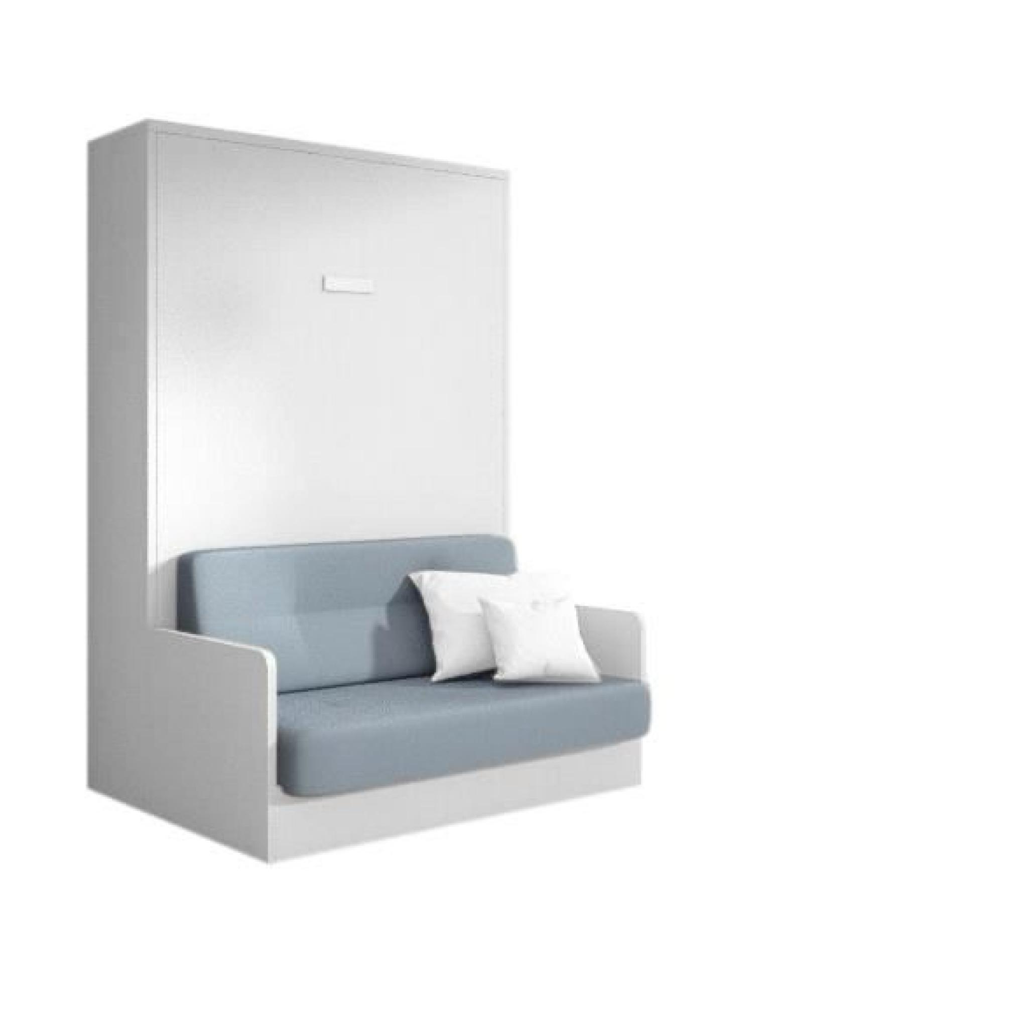 JOY - Armoire lit 140x200 chêne blanc avec canapé