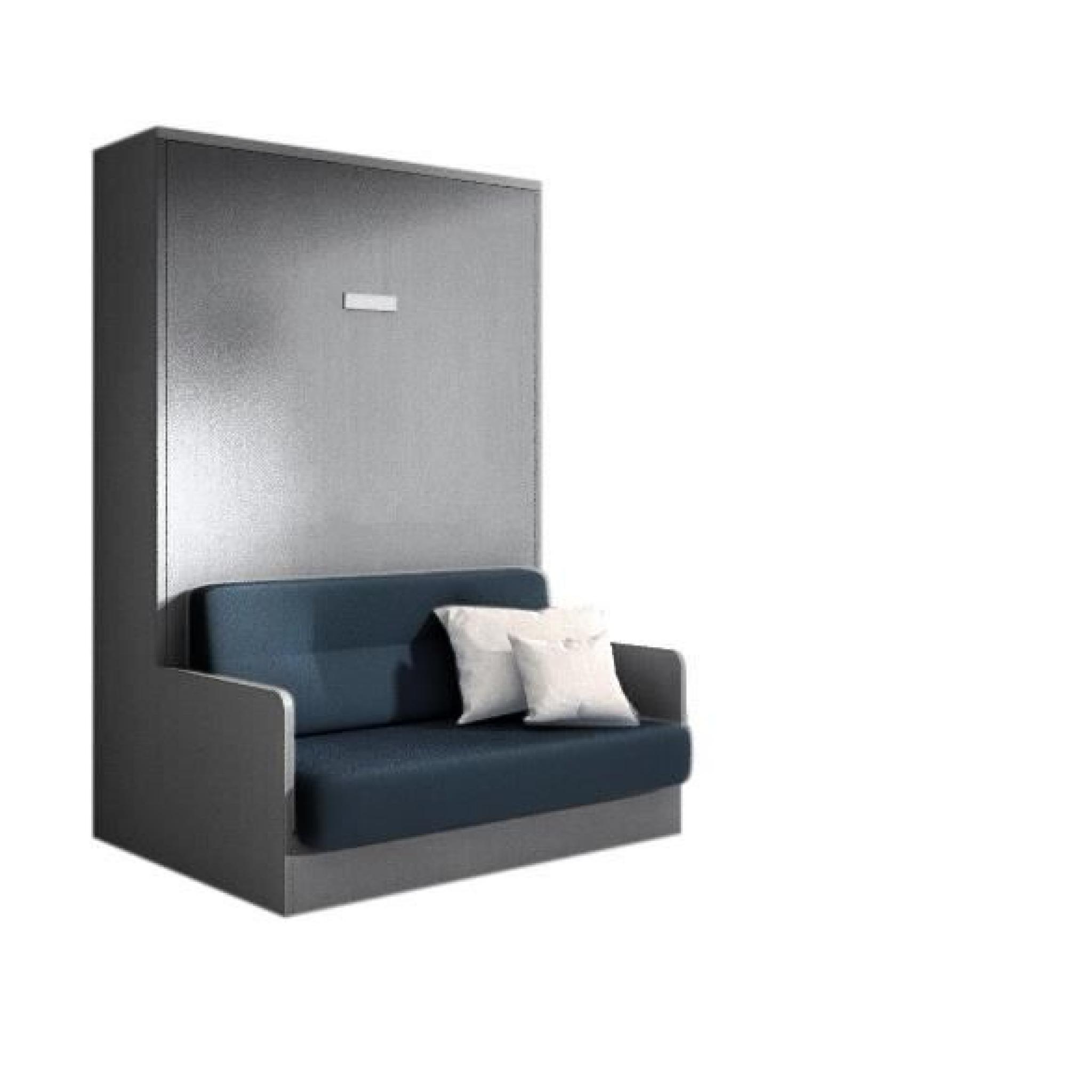 JOY - Armoire lit 140x200 gris mat avec canapé