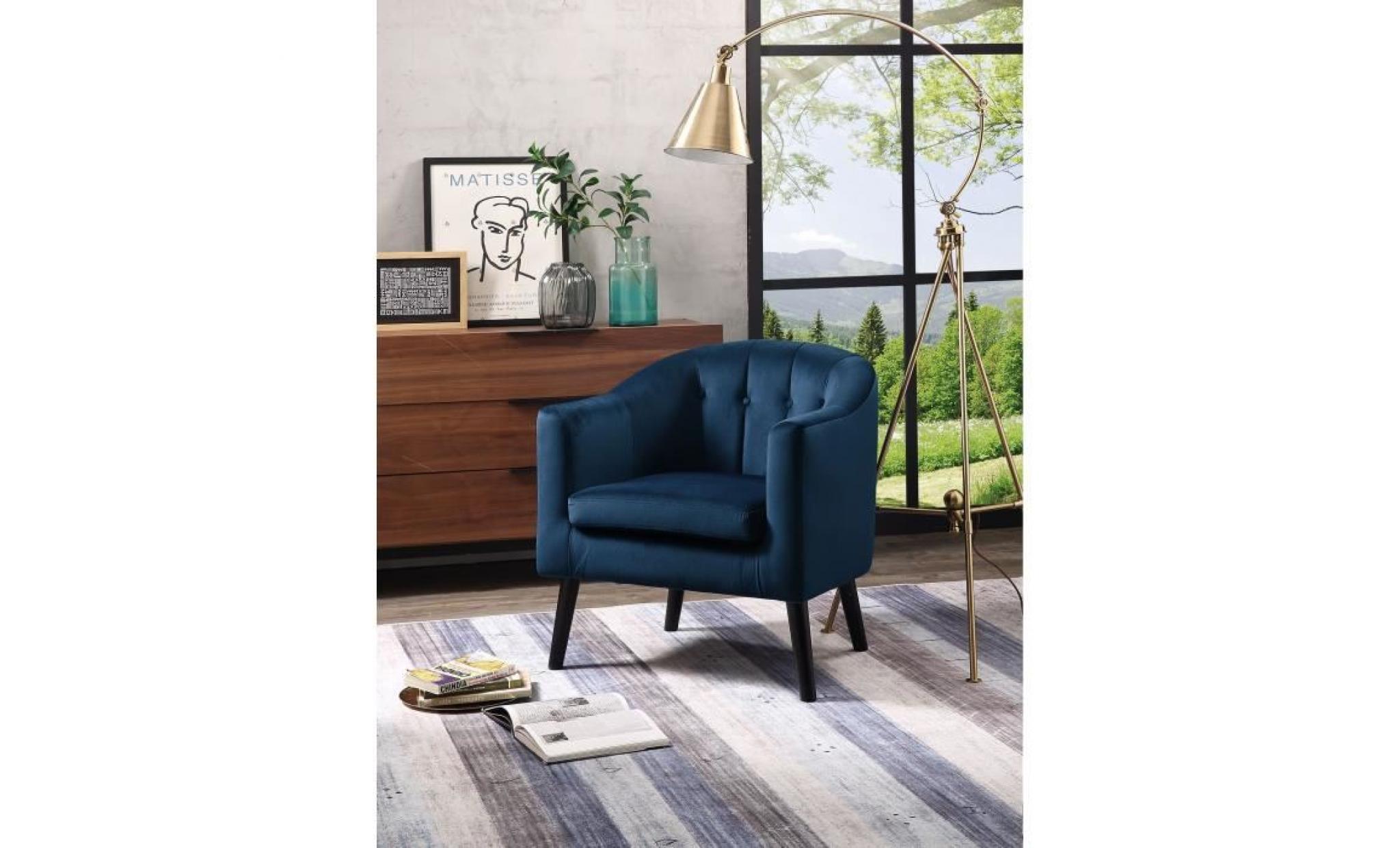 joyce fauteuil   velours bleu   classique   l 70 x p 64 cm pas cher