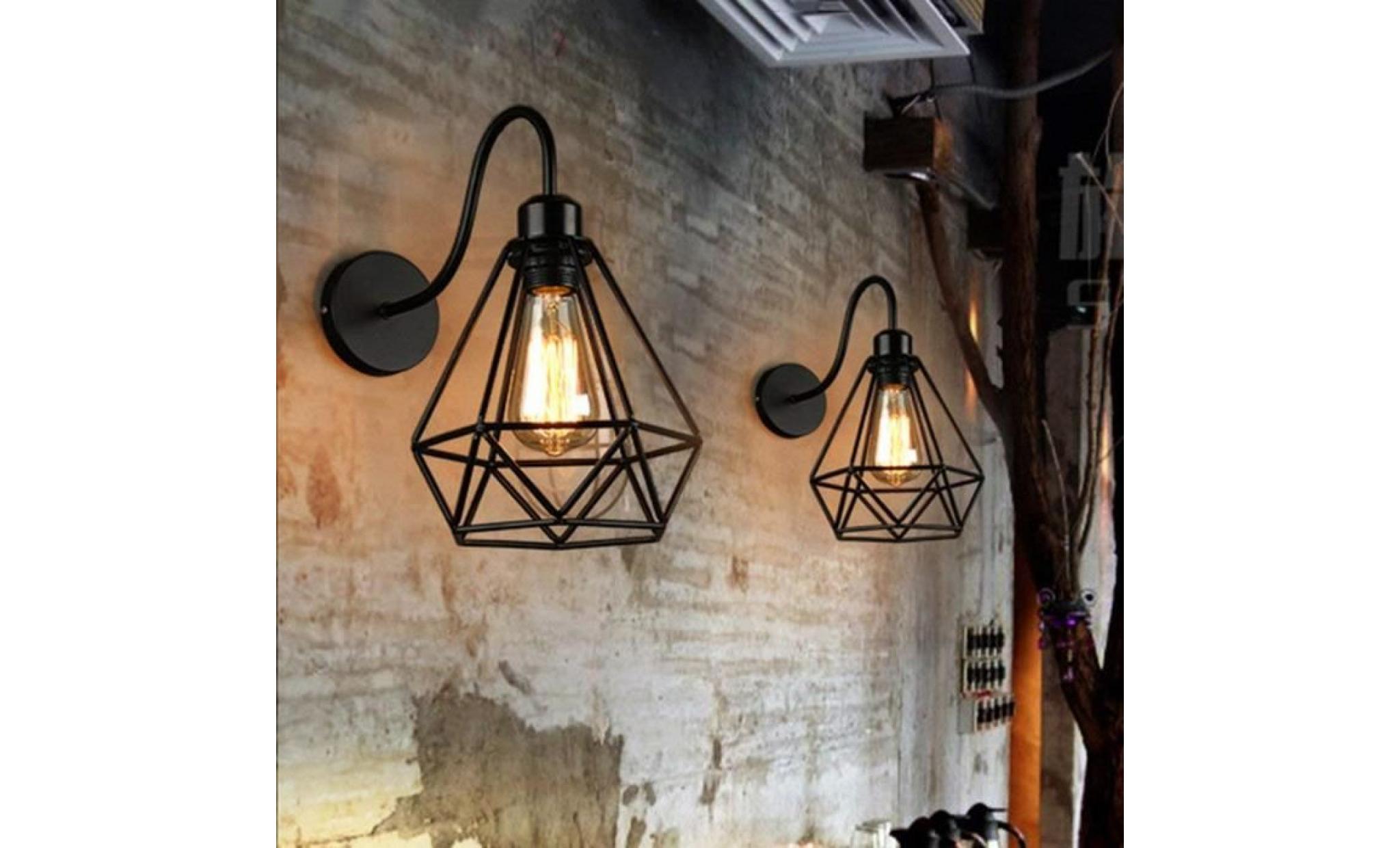 juce® lampe applique murale forme de diamant fer forgé cadre métal rétro industrielle lampe mur (sans ampoule) pas cher