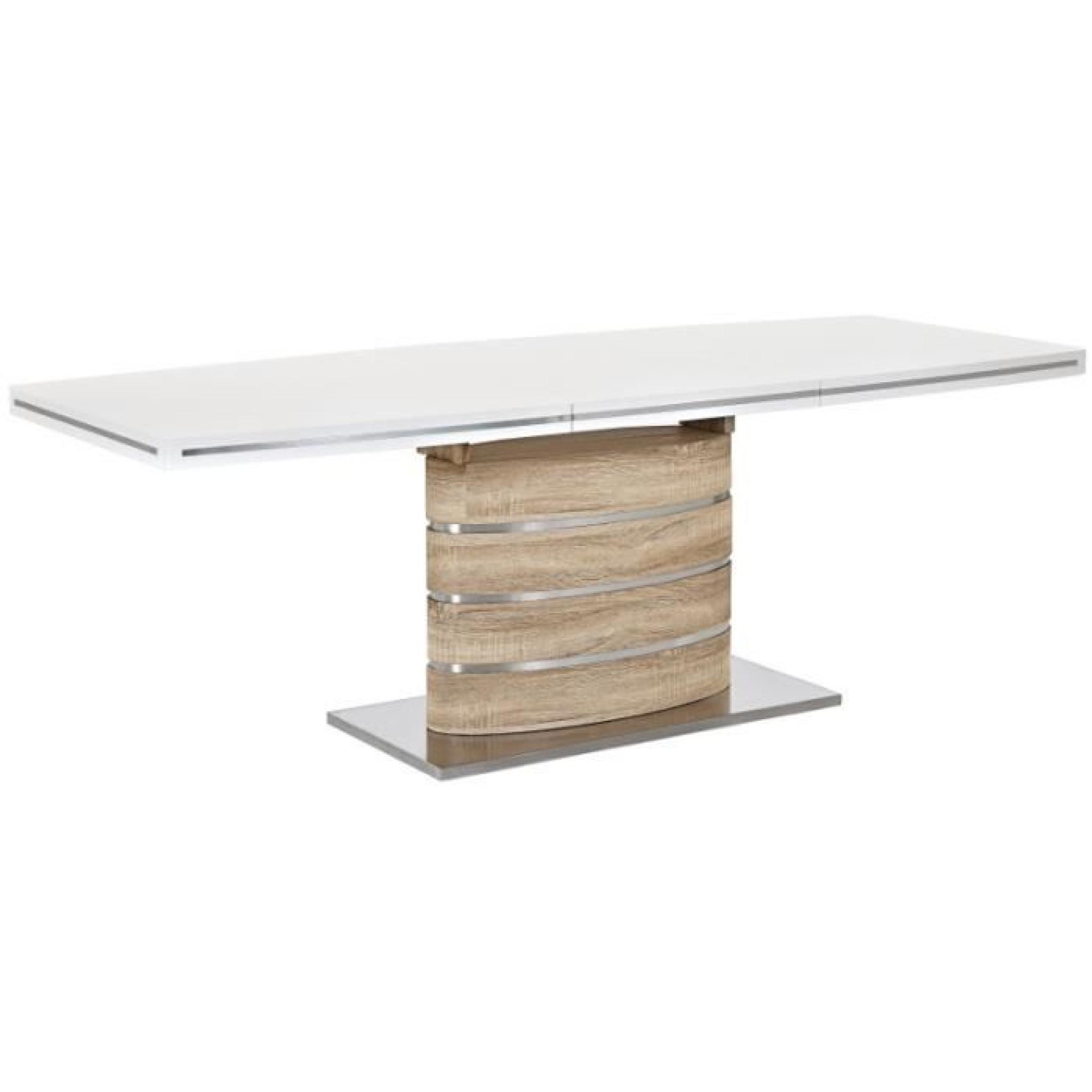 JUSThome Fano Table à rallonge Blanc laqué haute brillance  / Sonoma Chêne 77 x 90 x 160-220